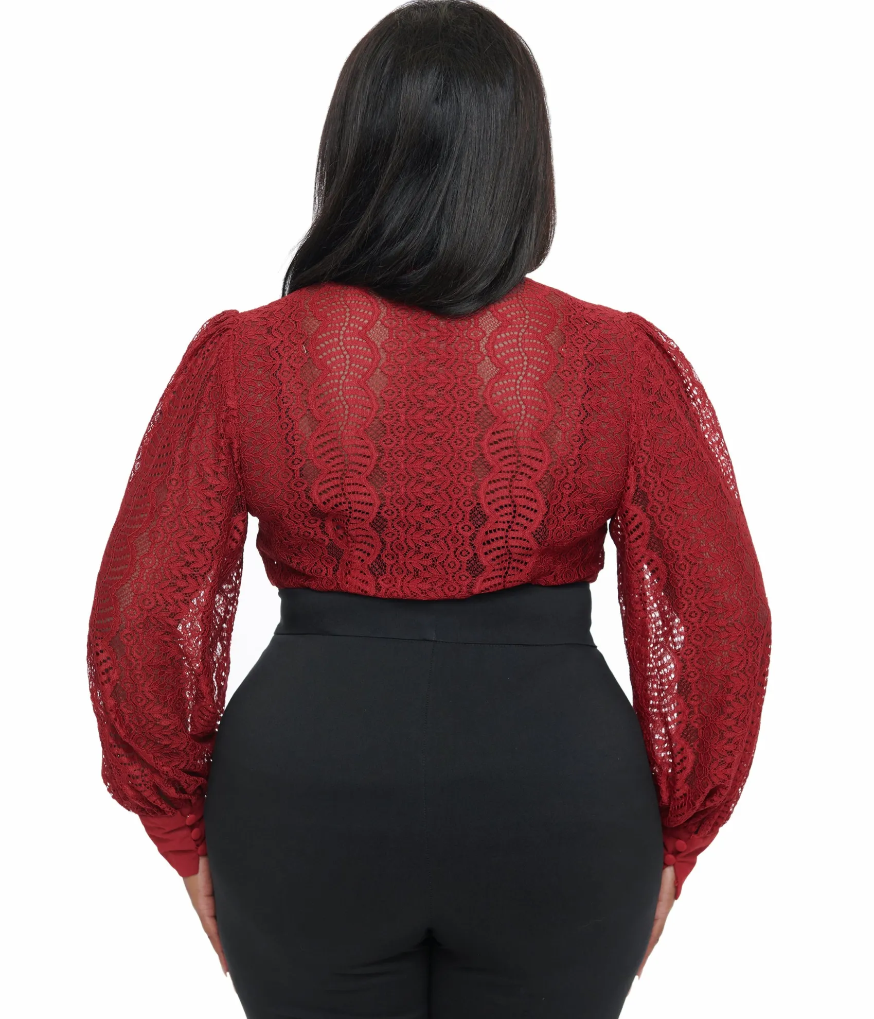 Unique Vintage Plus Size 1940s Burgundy Lace Gwen Blouse New