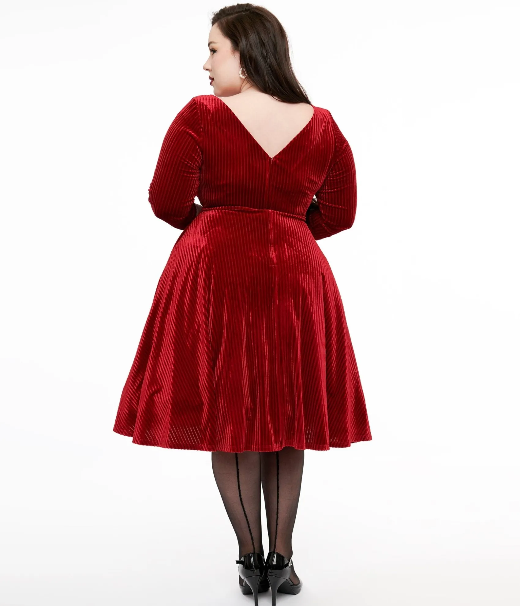 Unique Vintage Plus Size 1950s Burgundy Textured Velvet Devon Swing Dress Cheap