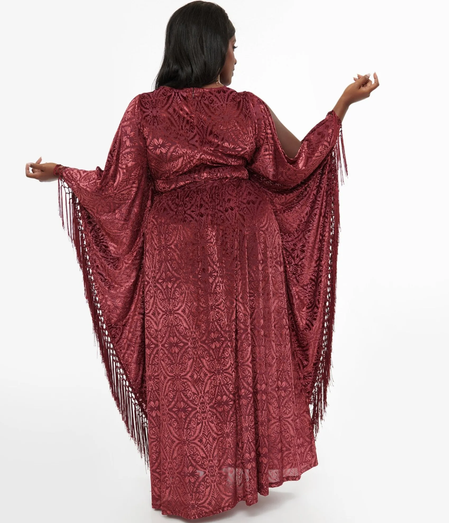Unique Vintage Plus Size 1960s Burgundy Velvet Burnout Caftan Cheap