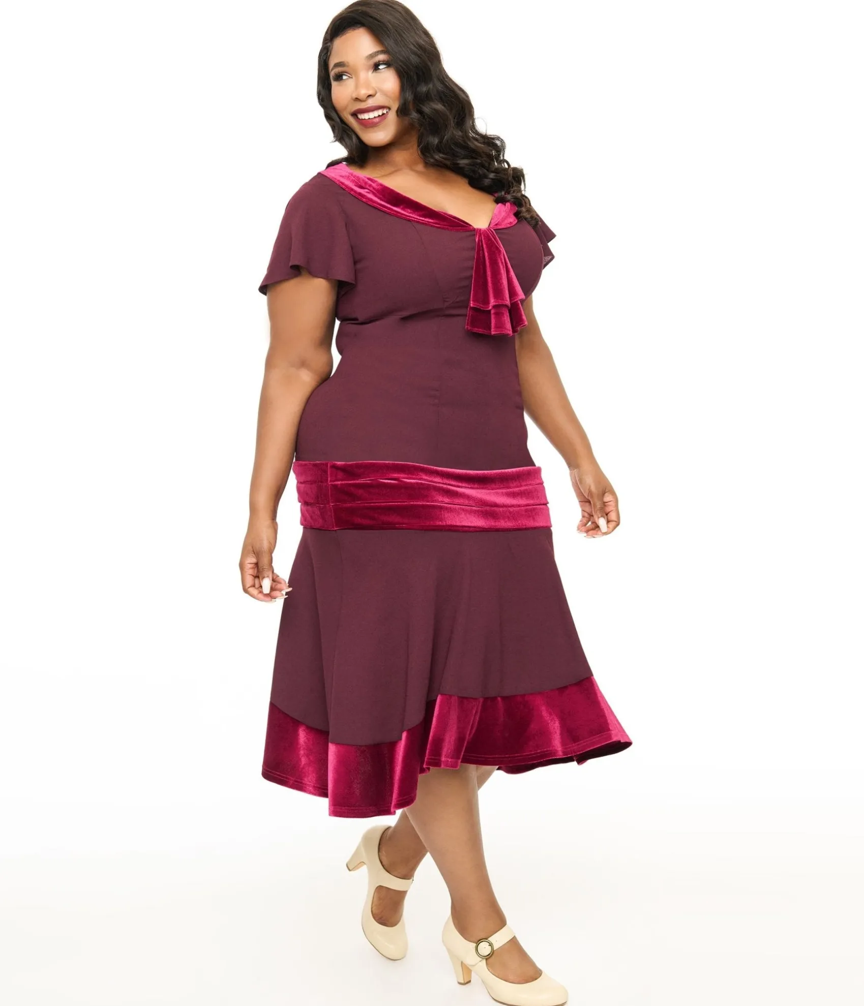 Unique Vintage Plus Size 1920s Burgundy Wilshire Flapper Day Dress Flash Sale
