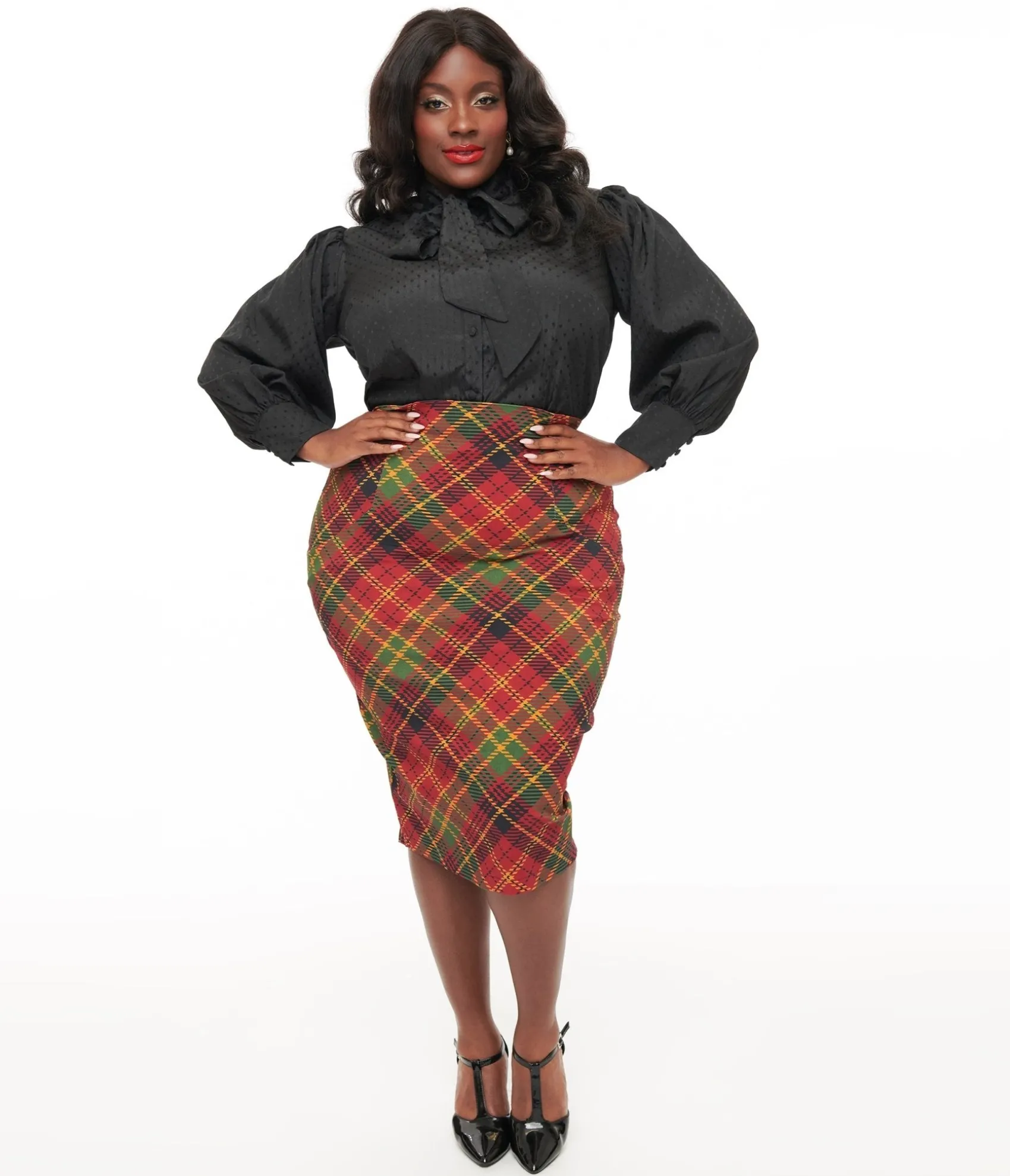 Unique Vintage Plus Size 1950s Burnt Orange & Green Plaid Tracy Pencil Skirt Store