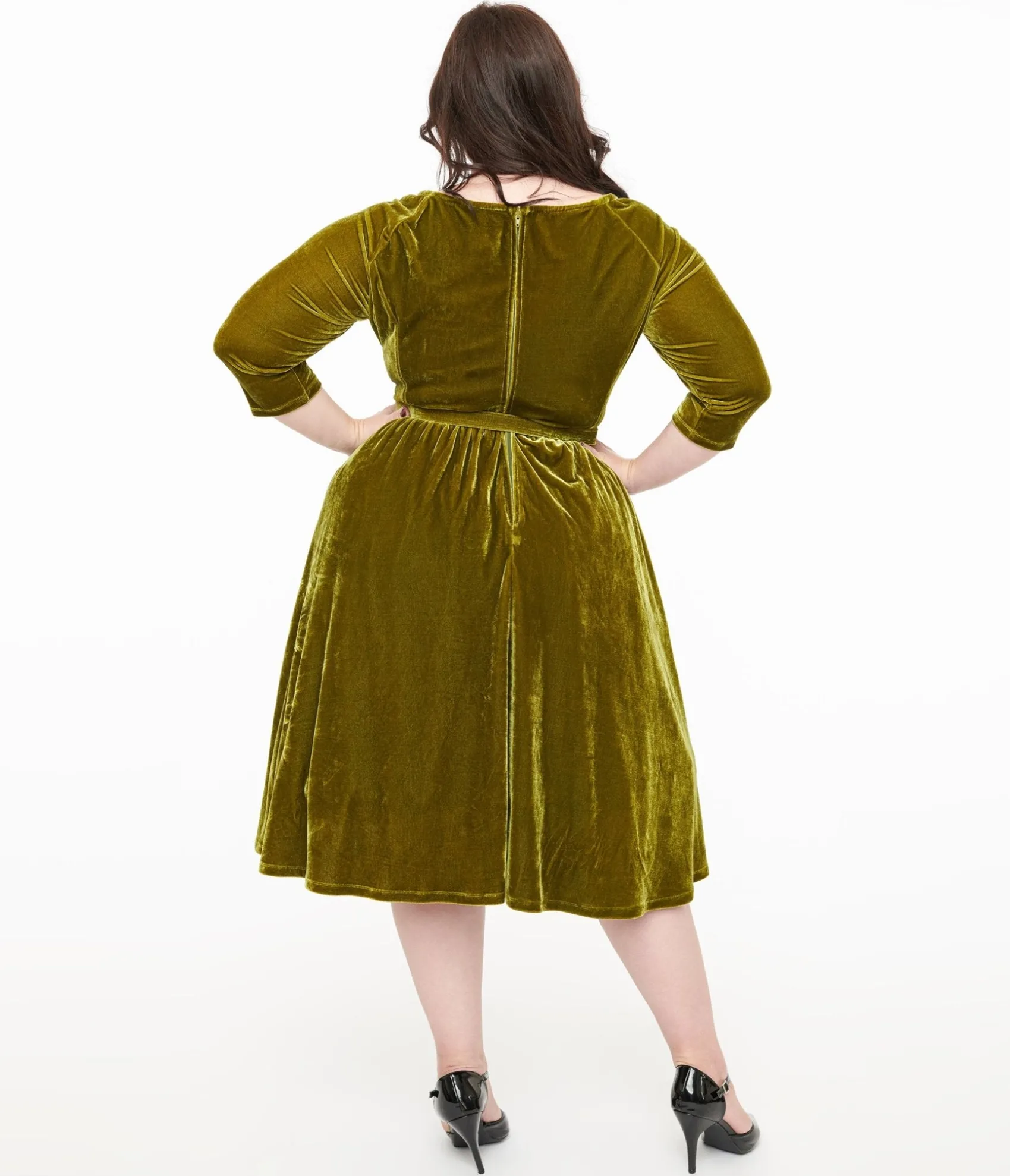 Unique Vintage Plus Size 1950s Chartreuse Velvet Sweetheart Swing Dress Best Sale