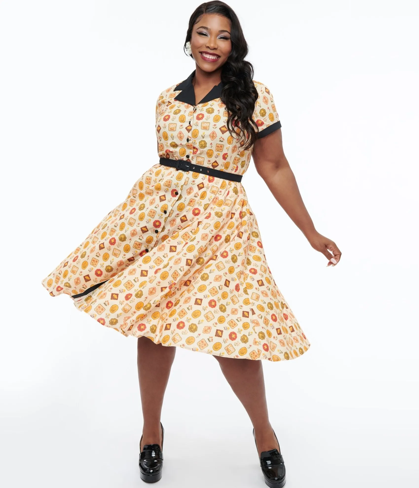Unique Vintage Plus Size 1950s Cream Floral Alexis Swing Dress Hot