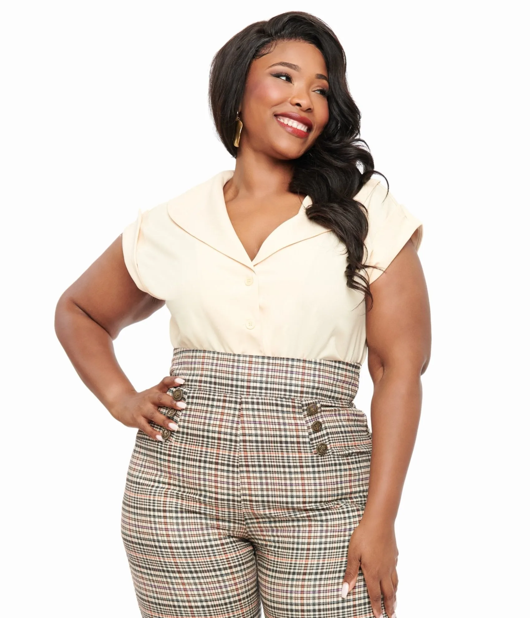 Unique Vintage Plus Size 1960s Dark Cream Twill Sleeveless Blouse Discount