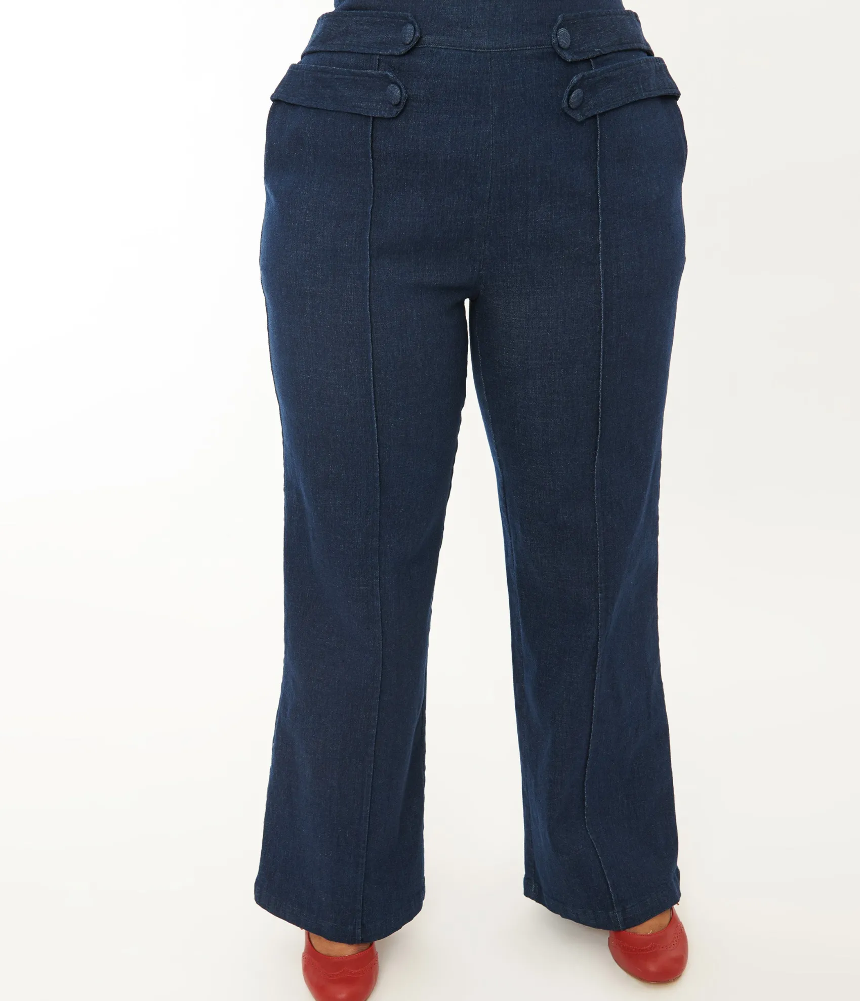 Unique Vintage Plus Size 1940s Denim High Waist Wide Leg Tab Pants Shop