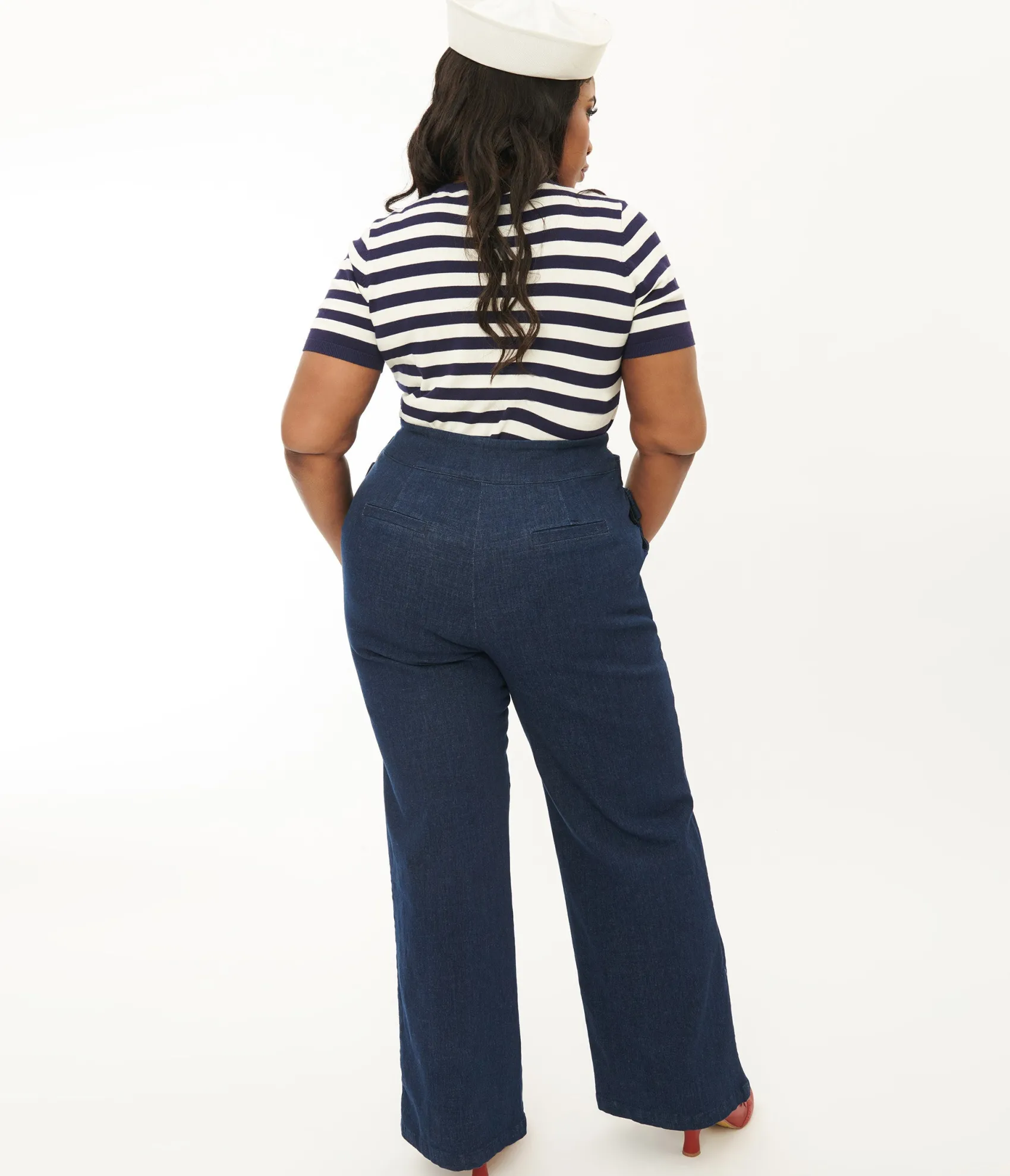Unique Vintage Plus Size 1940s Denim High Waist Wide Leg Tab Pants Shop