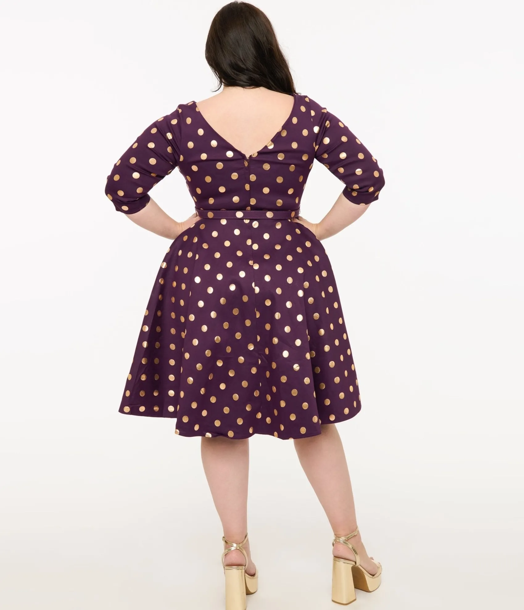 Unique Vintage Plus Size 1950s Eggplant Rose Foil Polka Dot Devon Swing Dress Cheap