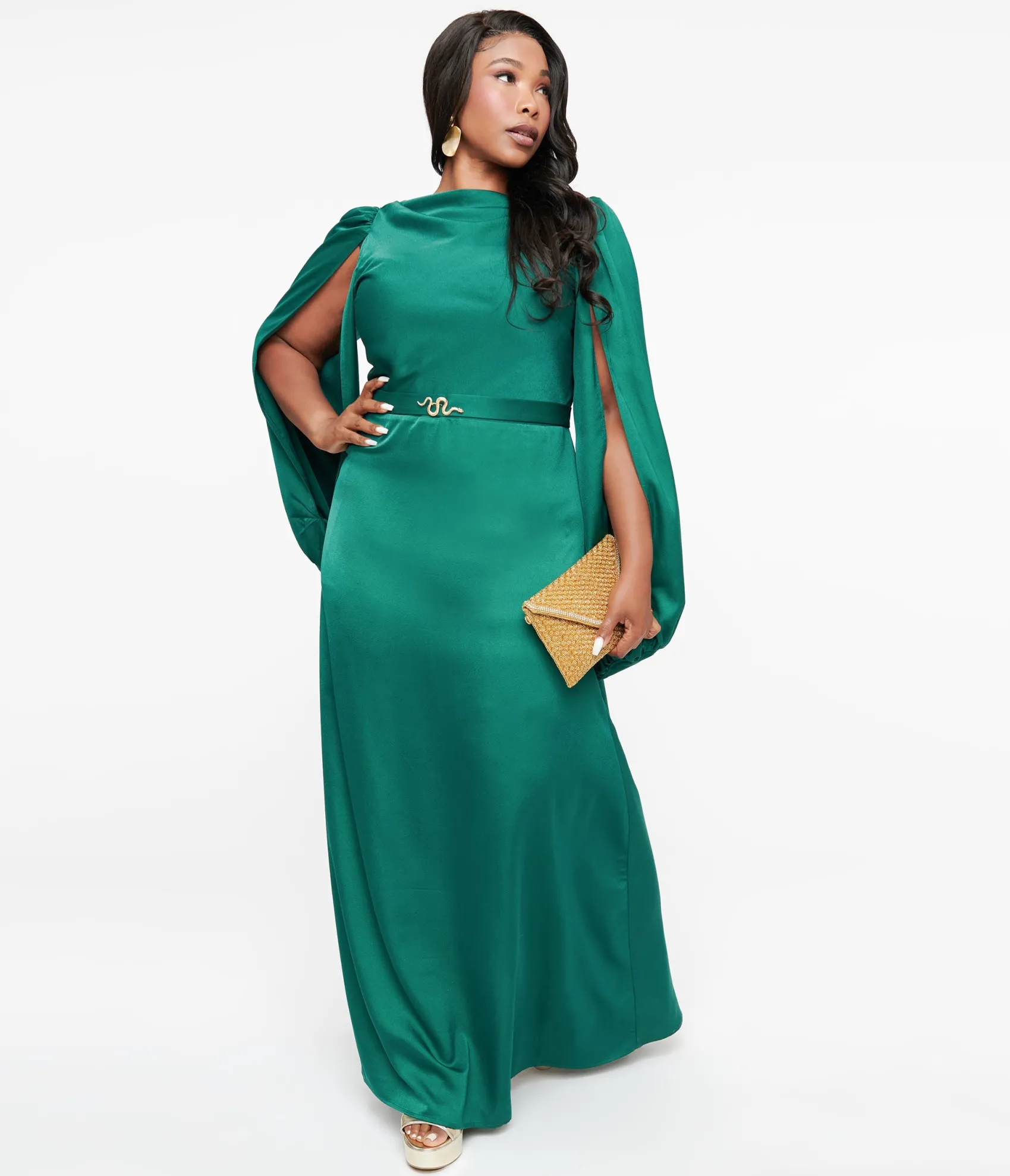Unique Vintage Plus Size 1920s Emerald Satin & Snake Pin Evening Gown New