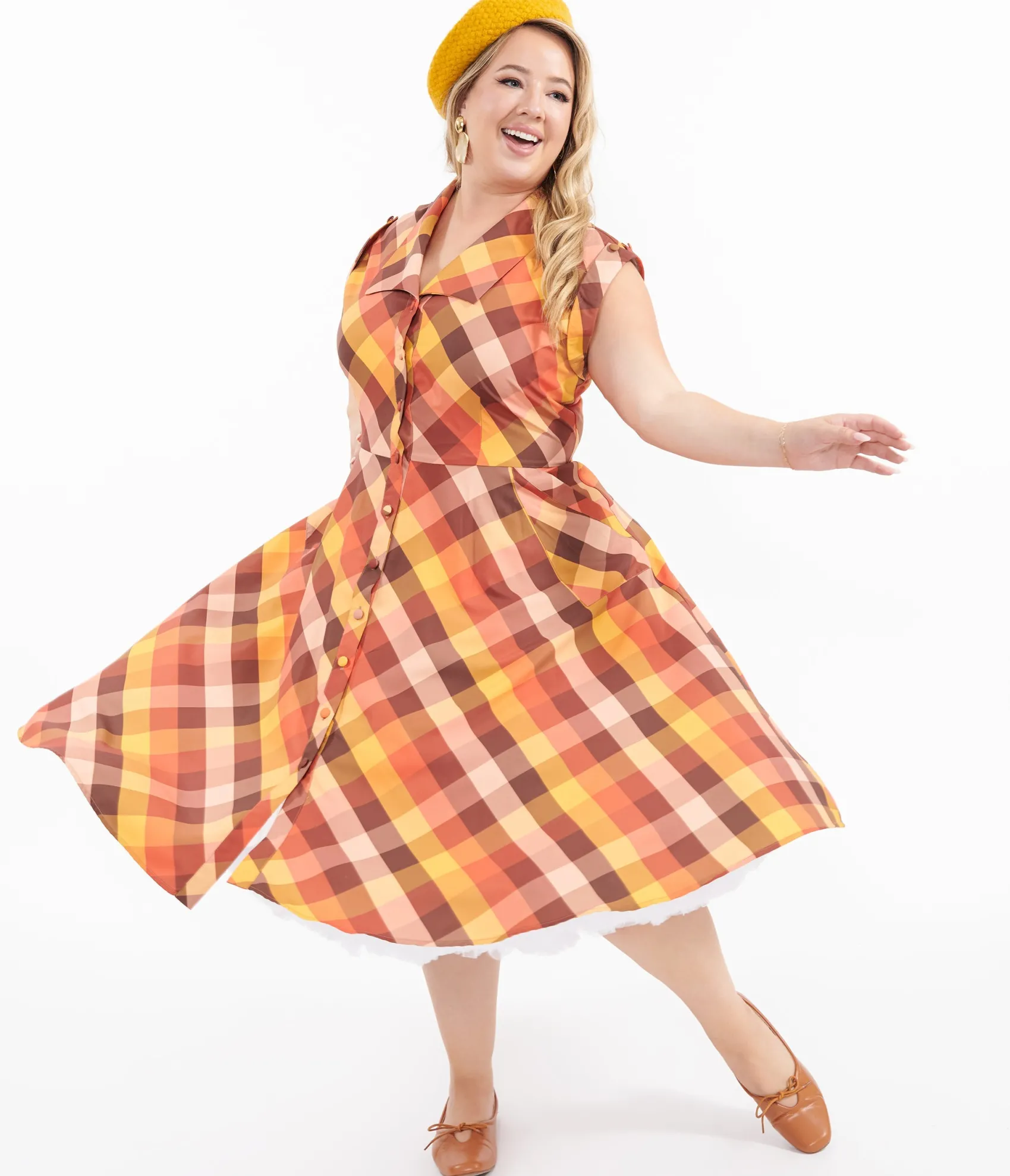 Unique Vintage Plus Size 1950s Fall Madras Plaid Shirt Dress Cheap