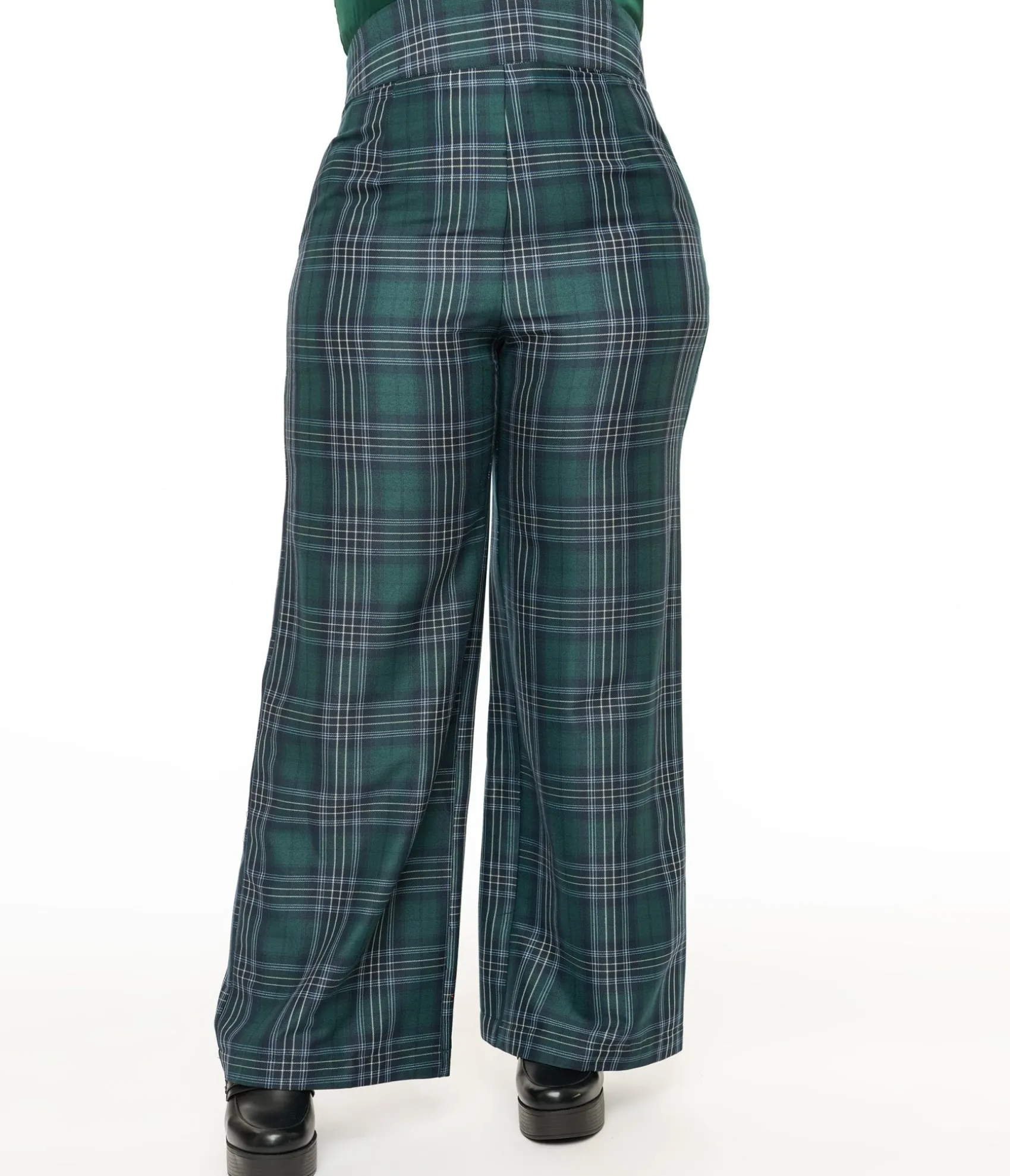 Unique Vintage Plus Size 1940s Green & Black Plaid High Waist Pants Hot