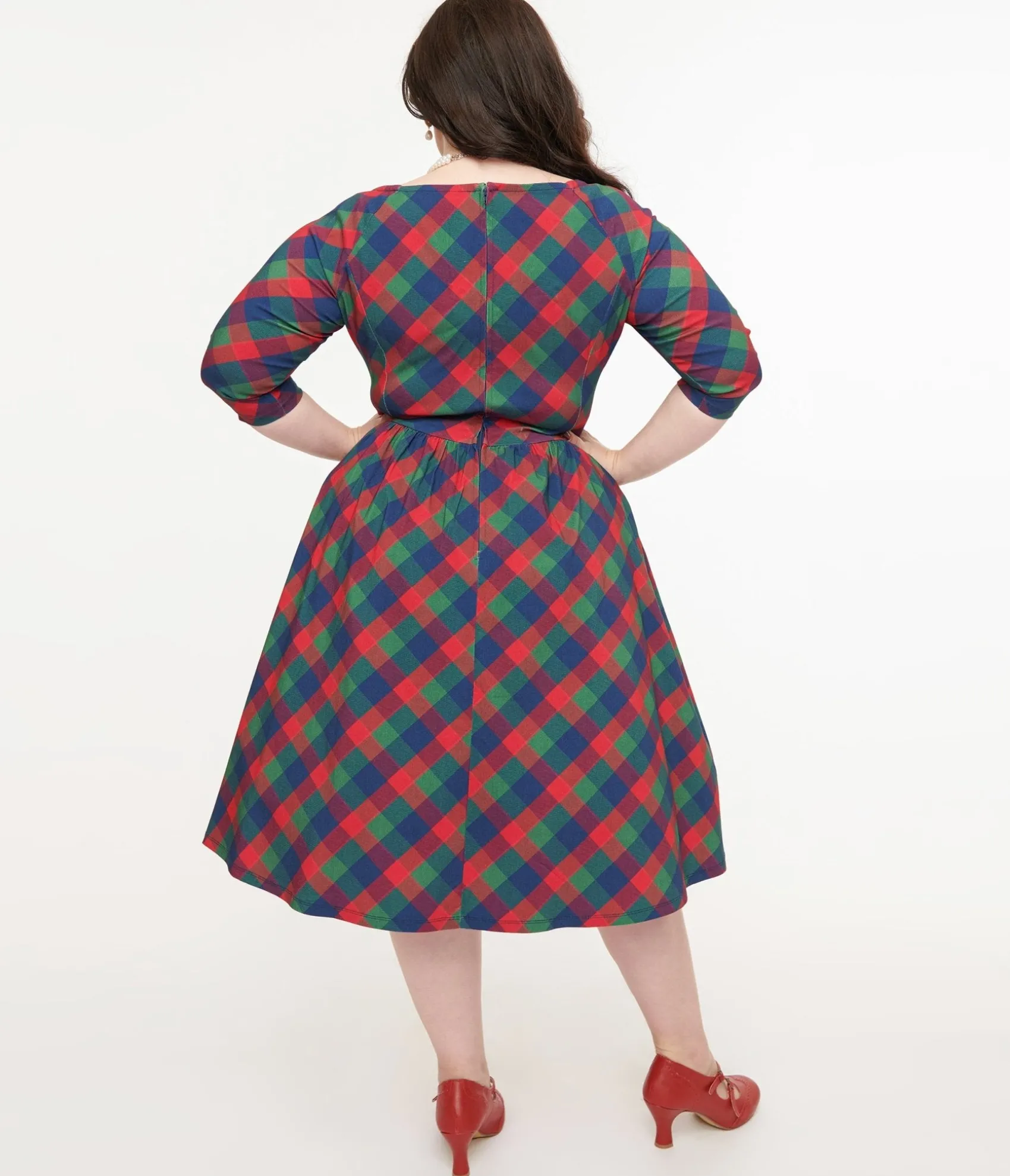 Unique Vintage Plus Size 1950s Green & Red Plaid Sweetheart Swing Dress Online