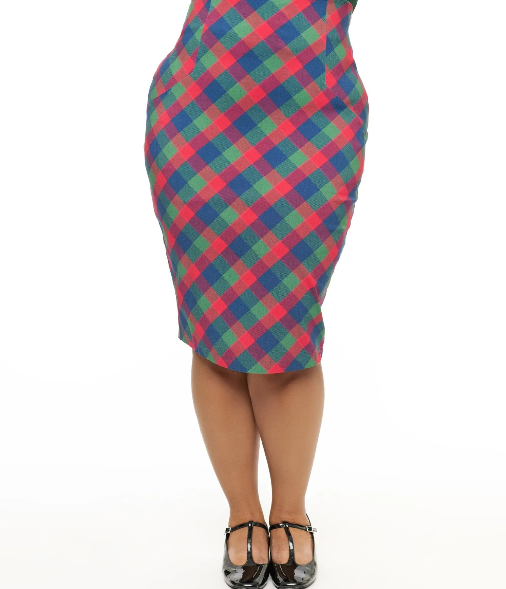 Unique Vintage Plus Size 1950s Green & Red Plaid Tracy Pencil Skirt Best Sale