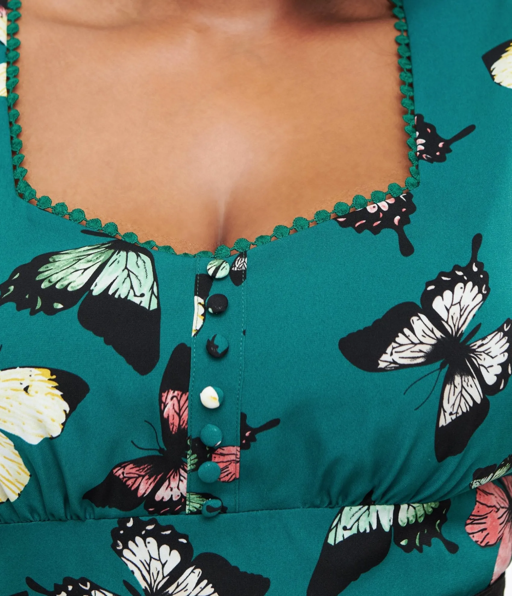 Unique Vintage Plus Size 1940s Green Butterfly Print Midi Dress Best Sale