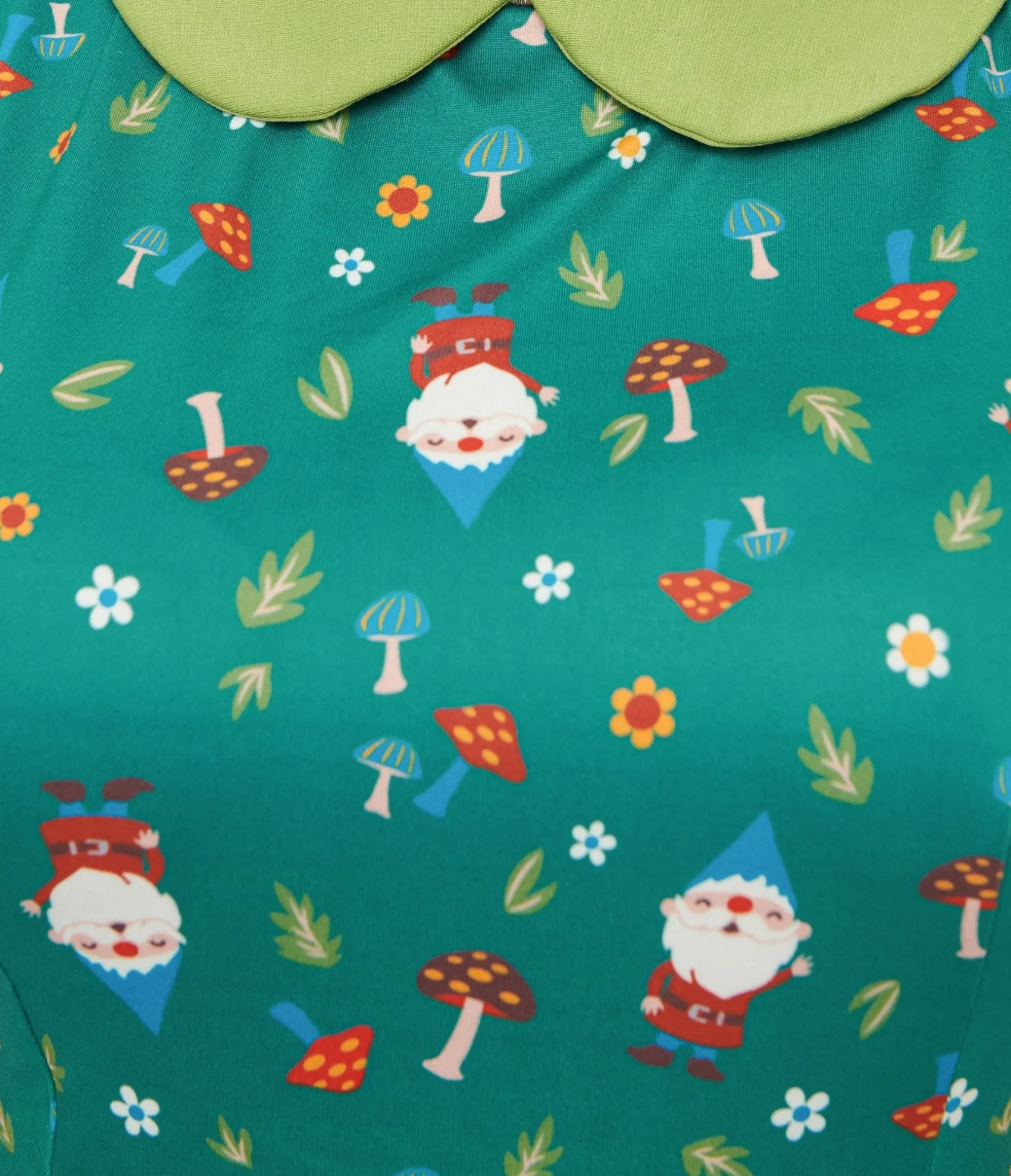 Unique Vintage Plus Size 1950s Green Gnome Print Fit & Flare Dress New