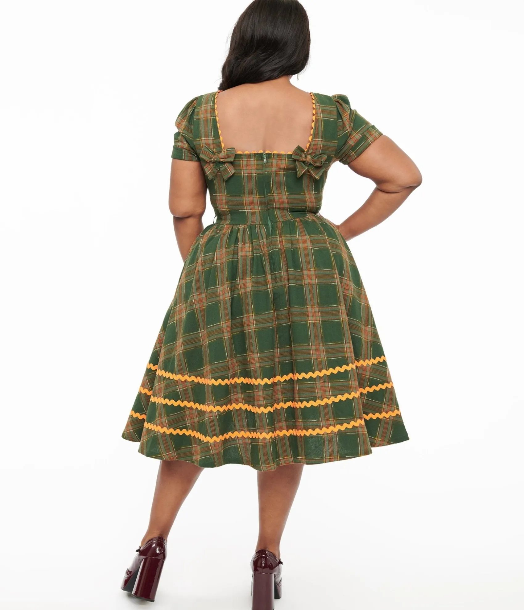 Unique Vintage Plus Size 1950s Green Plaid Cotton Swing Dress Hot