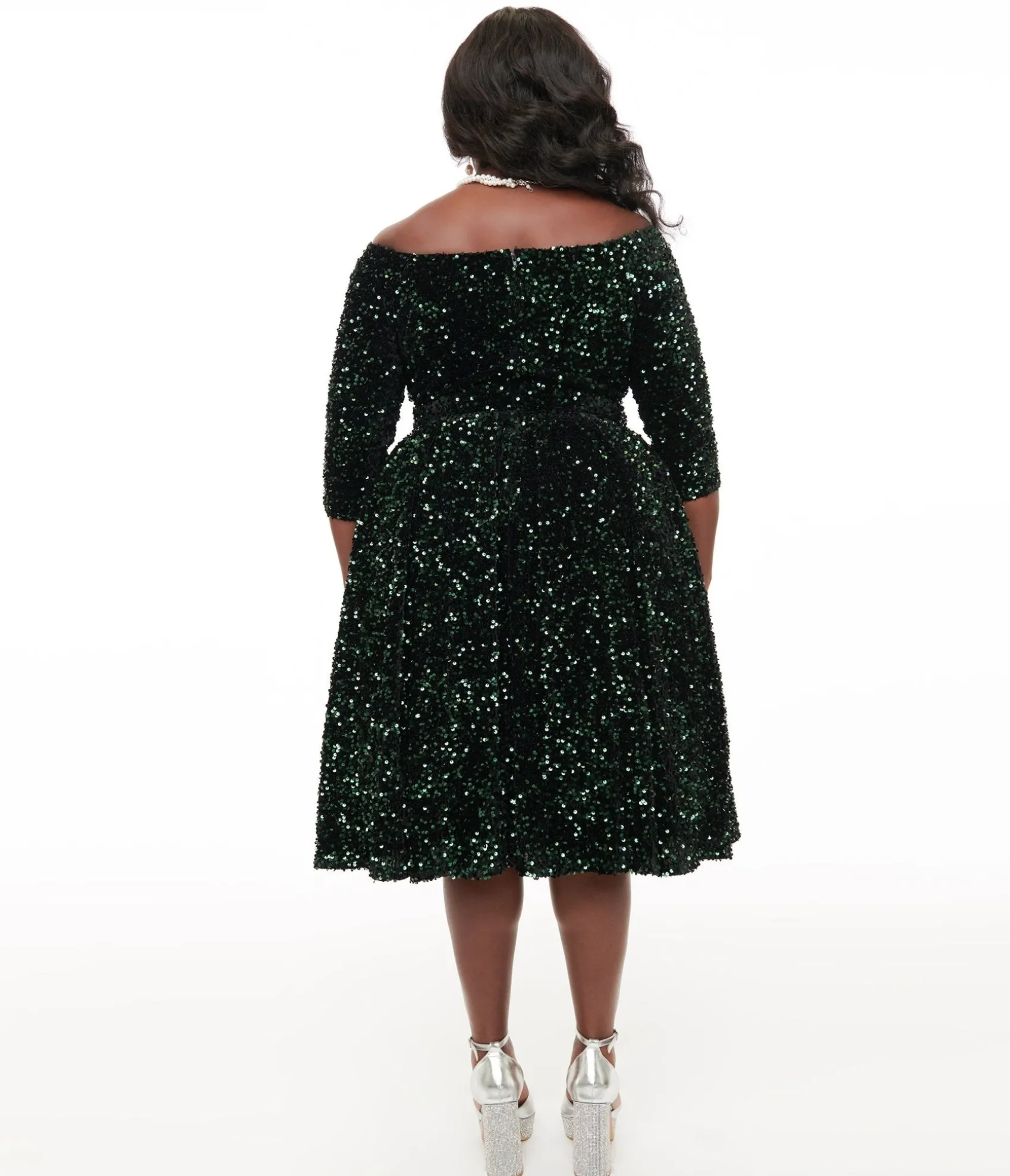 Unique Vintage Plus Size 1950s Green Velvet Sequin Marceline Swing Dress Outlet