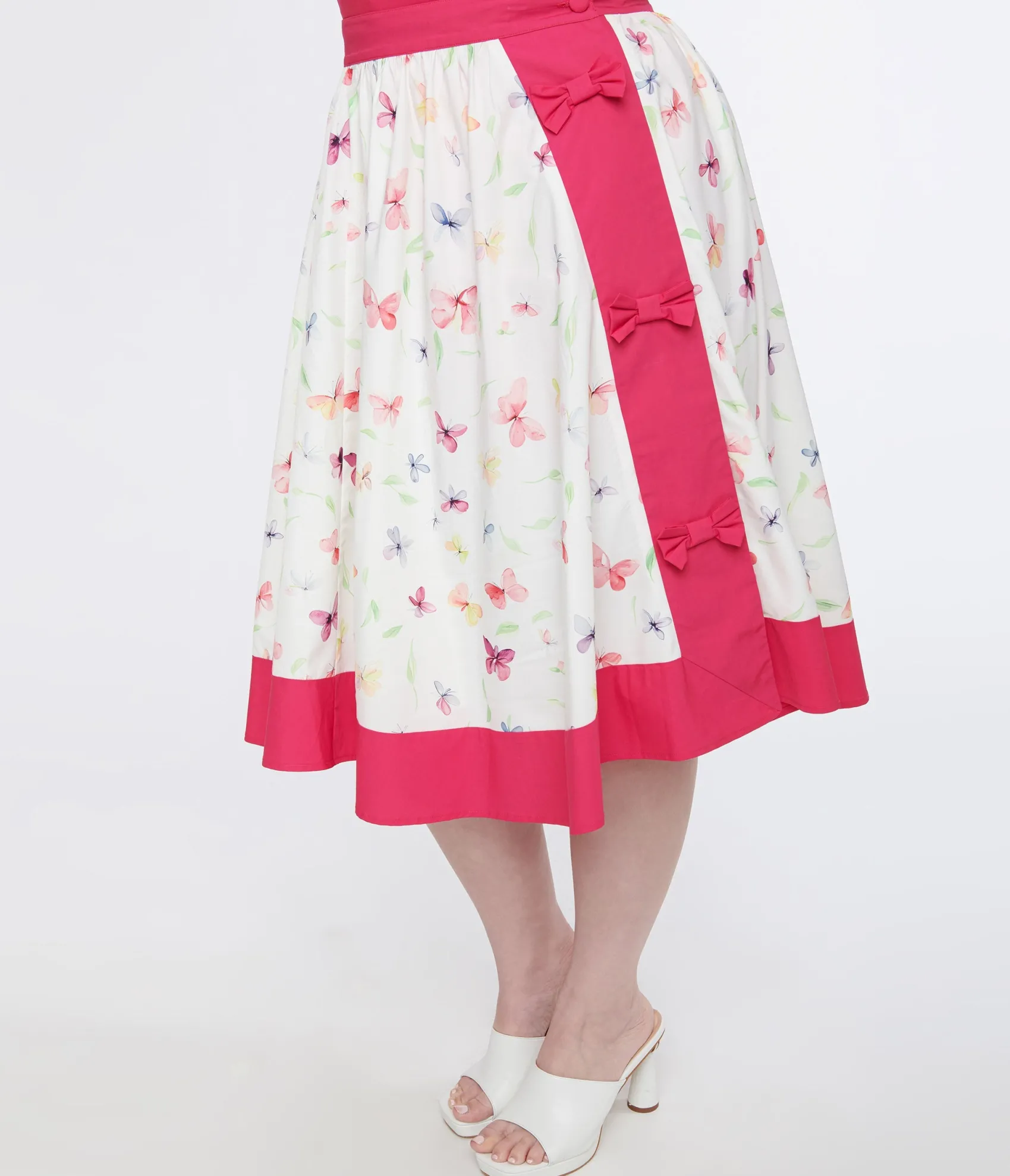 Unique Vintage Plus Size 1950s Hot Pink & White Butterfly Print Rye Swing Skirt Clearance