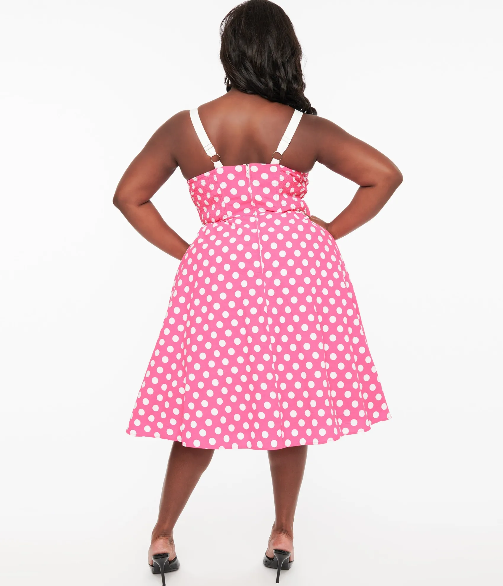 Unique Vintage Plus Size 1950s Hot Pink & White Polka Dot Cotton Swing Dress Best Sale