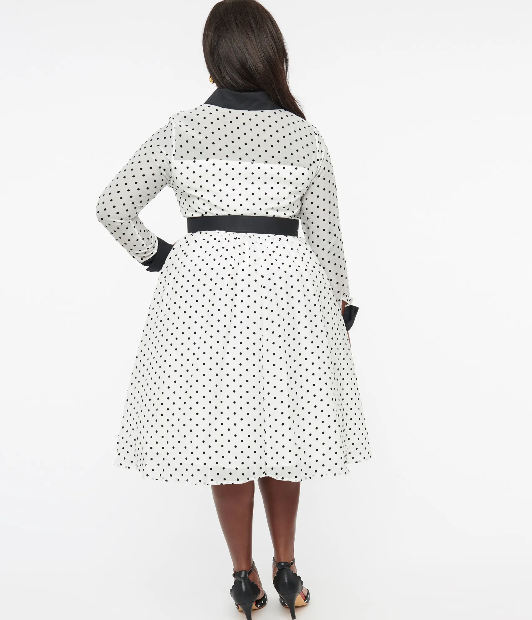 Unique Vintage Plus Size 1950s Ivory & Black Polka Dot Tulle Swing Dress Best Sale