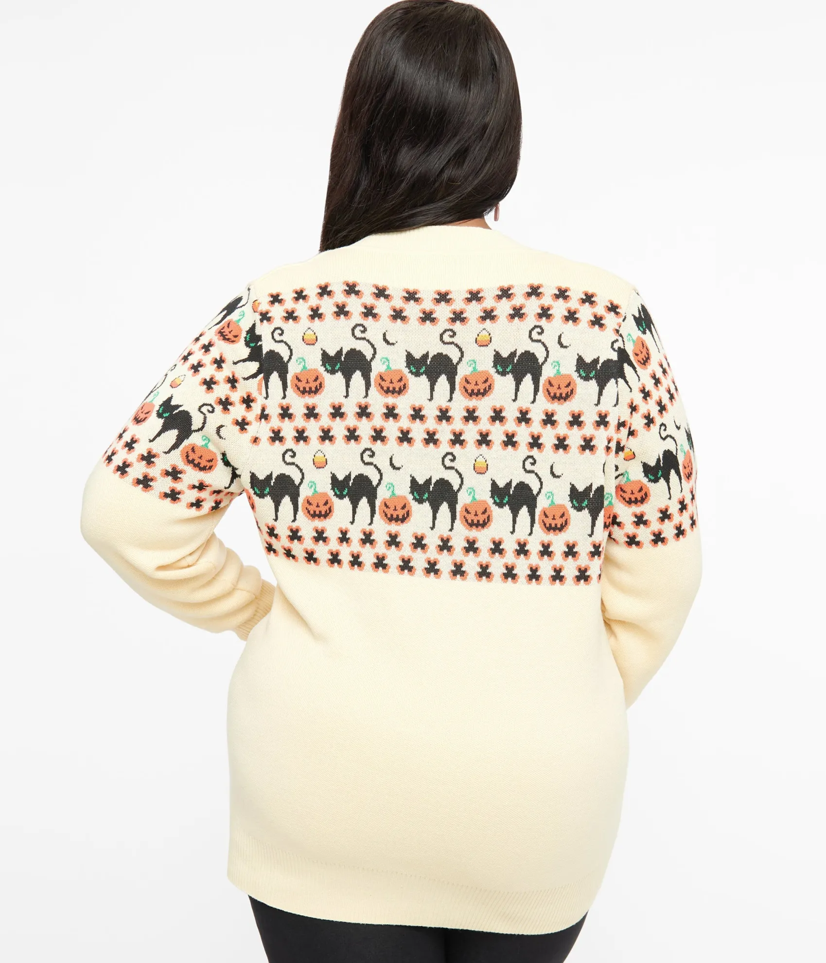 Unique Vintage Plus Size 1960s Ivory & Orange Halloween Print Cardigan Cheap