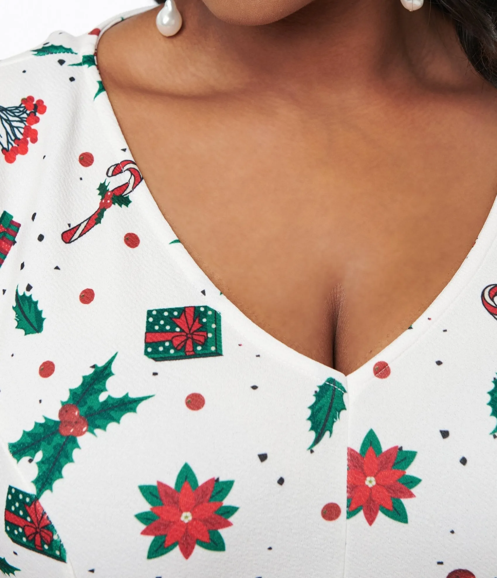 Unique Vintage Plus Size 1950s Ivory Christmas Print Poppy Flare Dress Sale