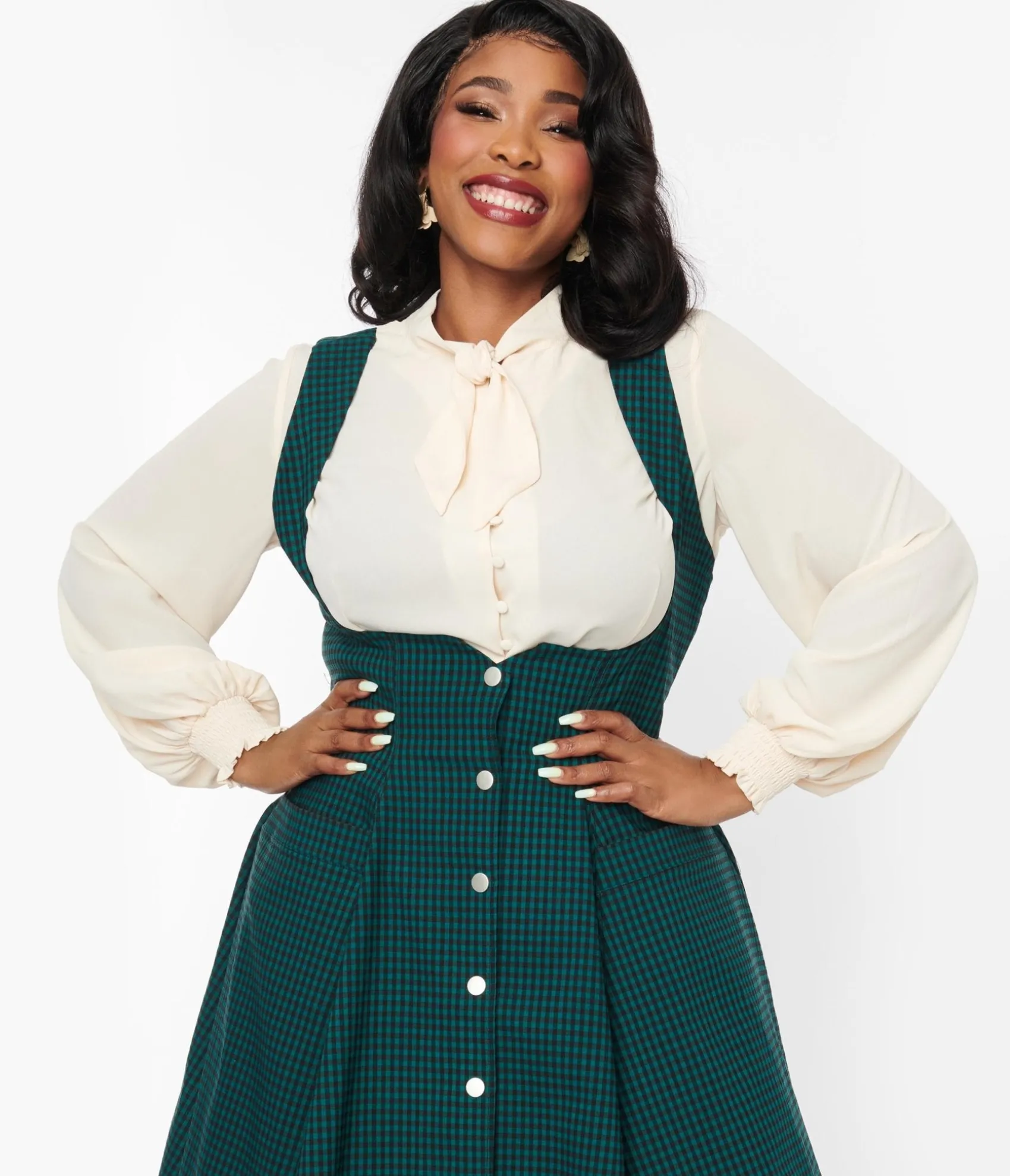 Unique Vintage Plus Size 1940s Ivory Neck Tie Blouse Shop