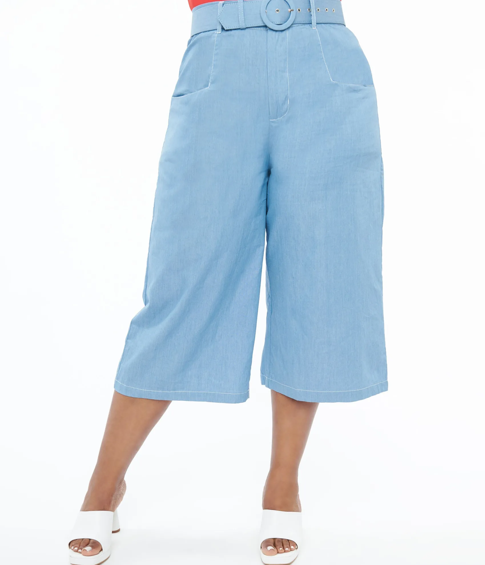 Unique Vintage Plus Size 1940s Light Blue Denim Ginger Capri Pants Online