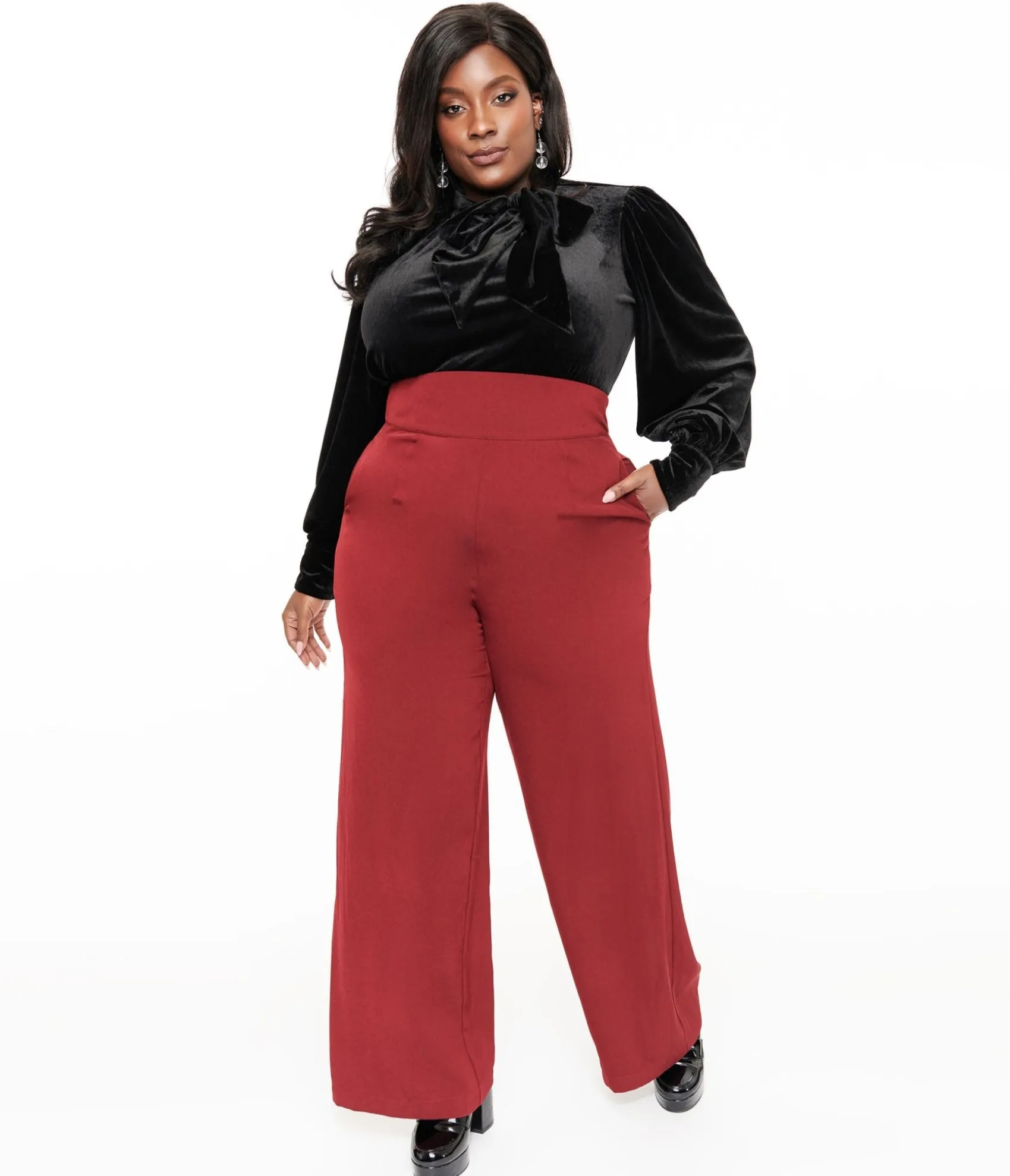 Unique Vintage Plus Size 1940s Merlot High Waist Pants Store