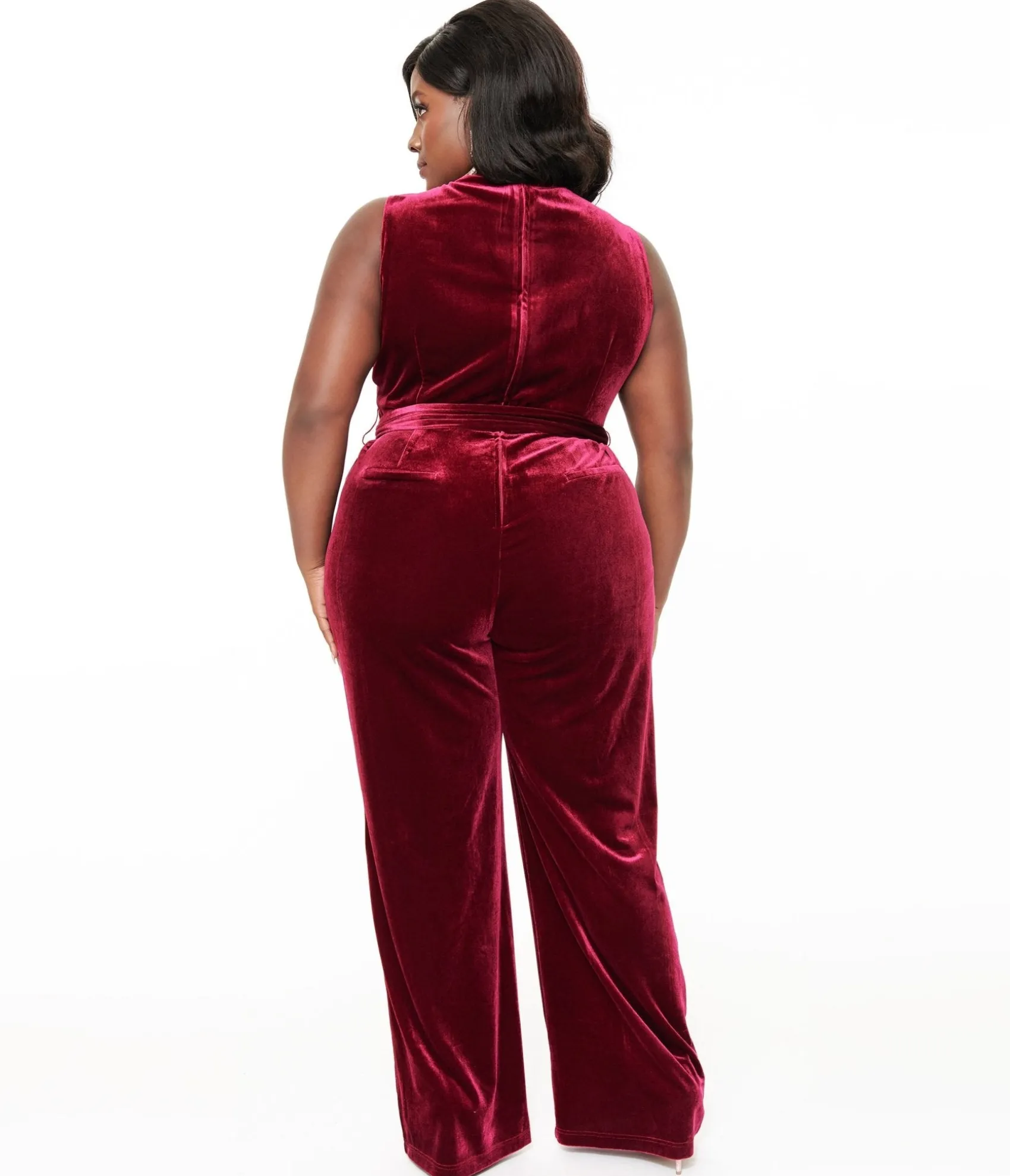Unique Vintage Plus Size 1950s Merlot Velvet Boat Neck Jumpsuit Best Sale
