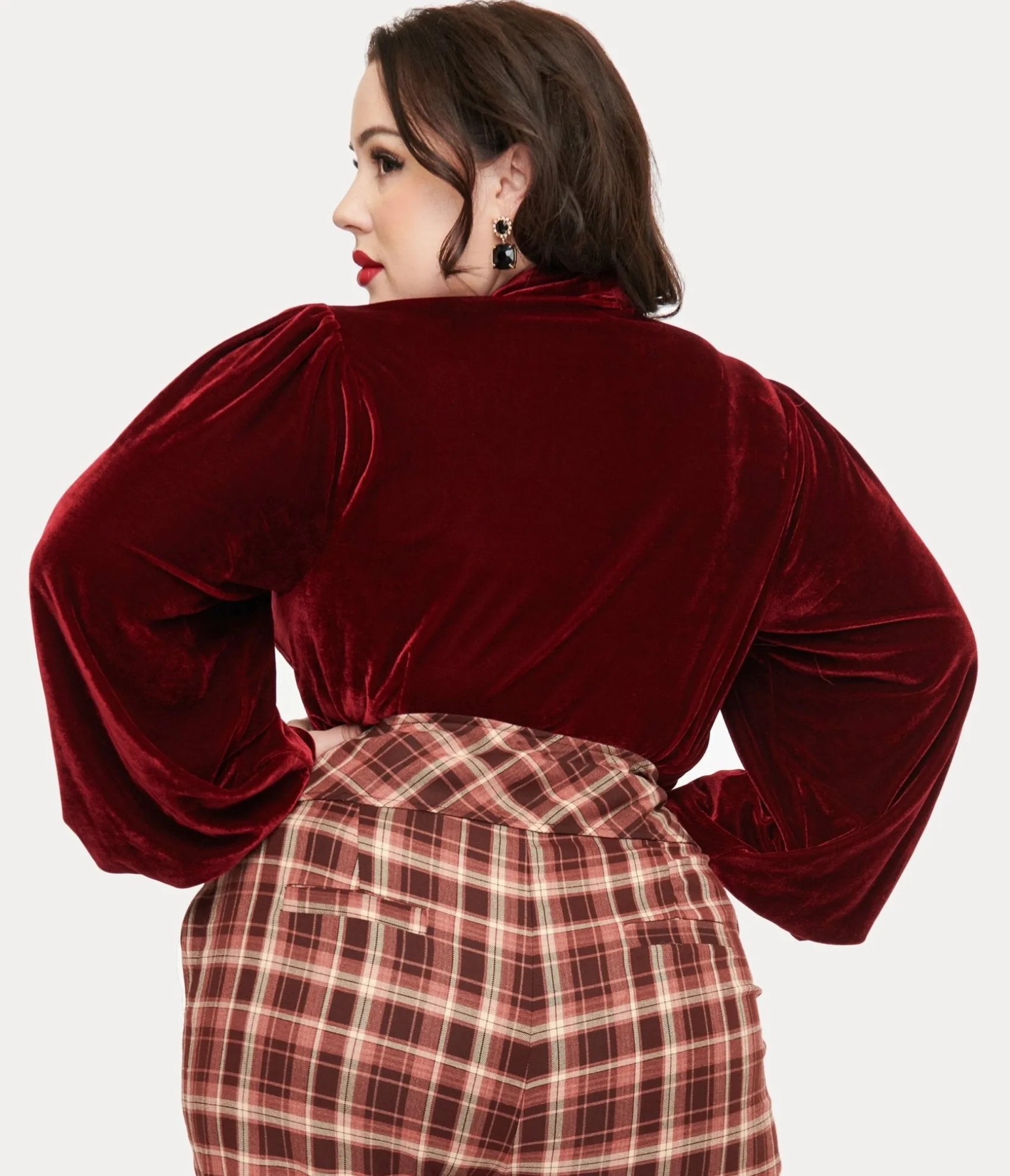 Unique Vintage Plus Size 1950s Merlot Velvet Gwen Blouse Best Sale