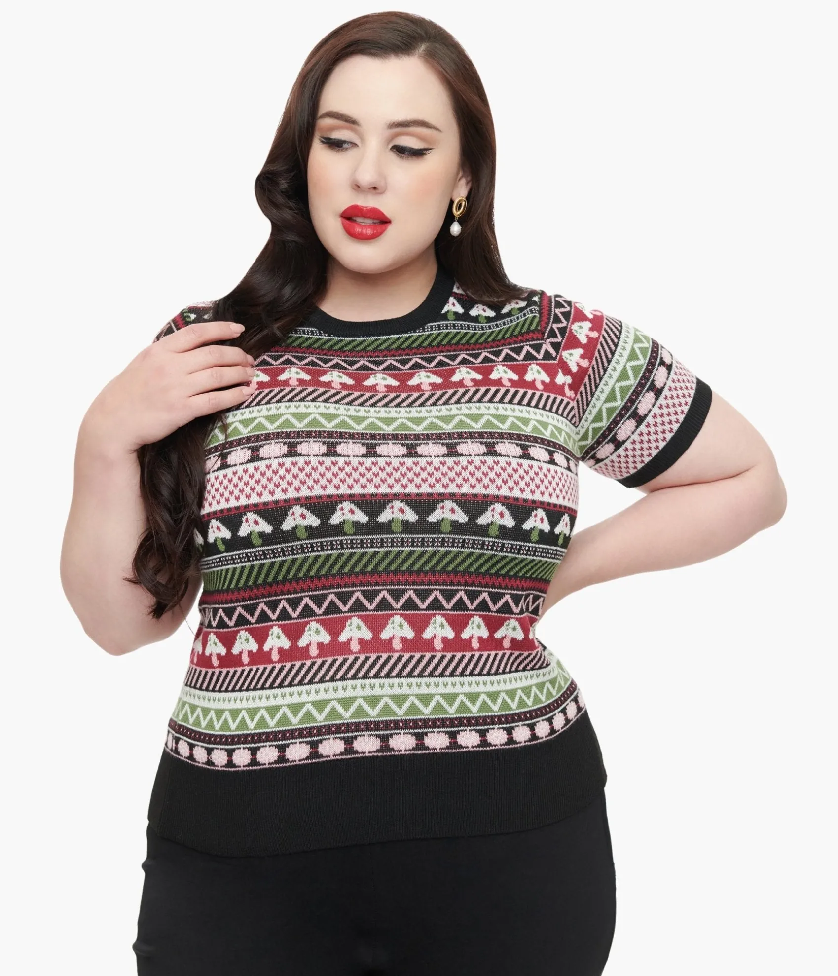 Unique Vintage Plus Size 1950s Mushroom Jacquard Sweater Best Sale