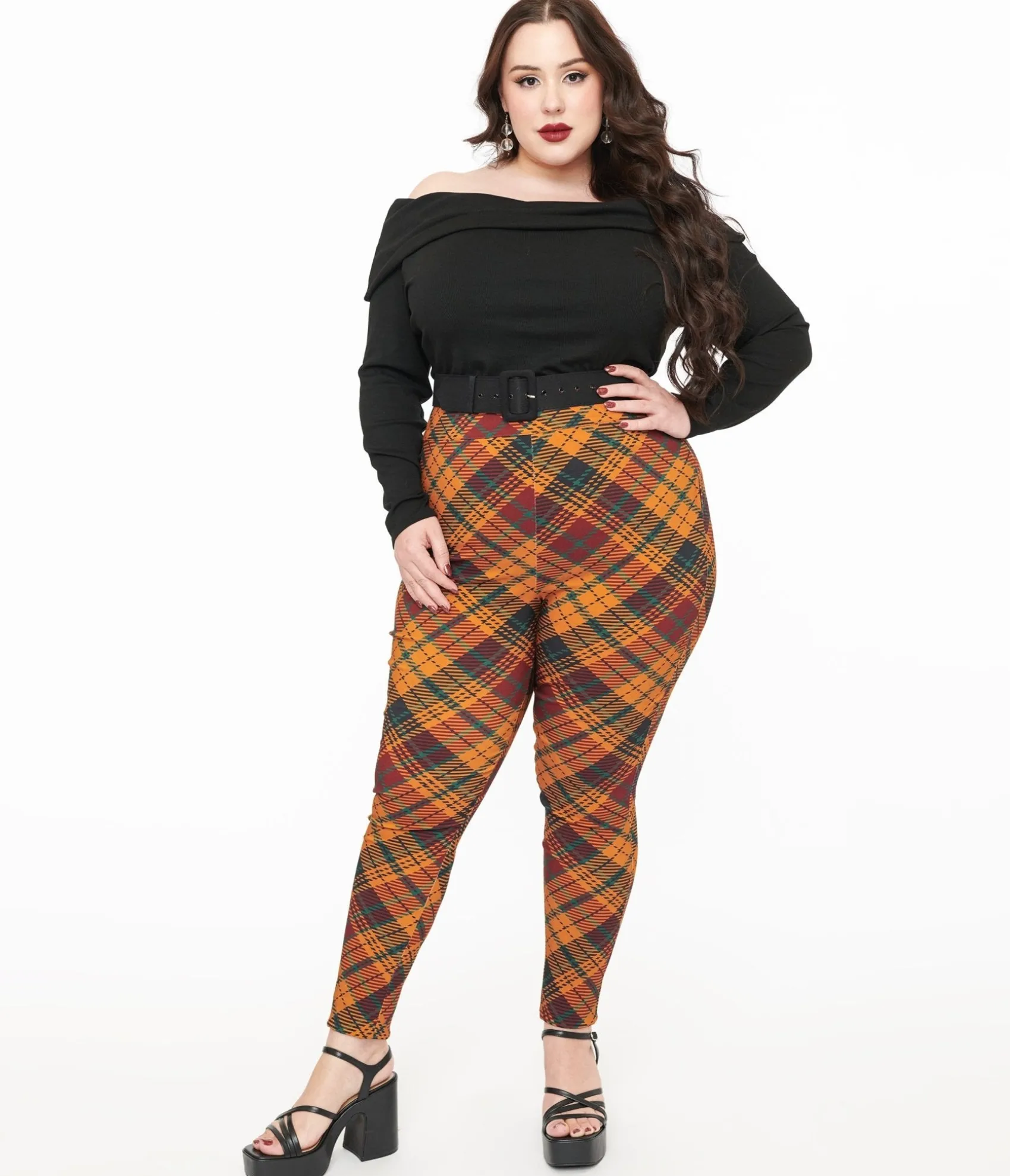 Unique Vintage Plus Size 1960s Mustard & Burgundy Plaid High Waist Cigarette Pants Cheap