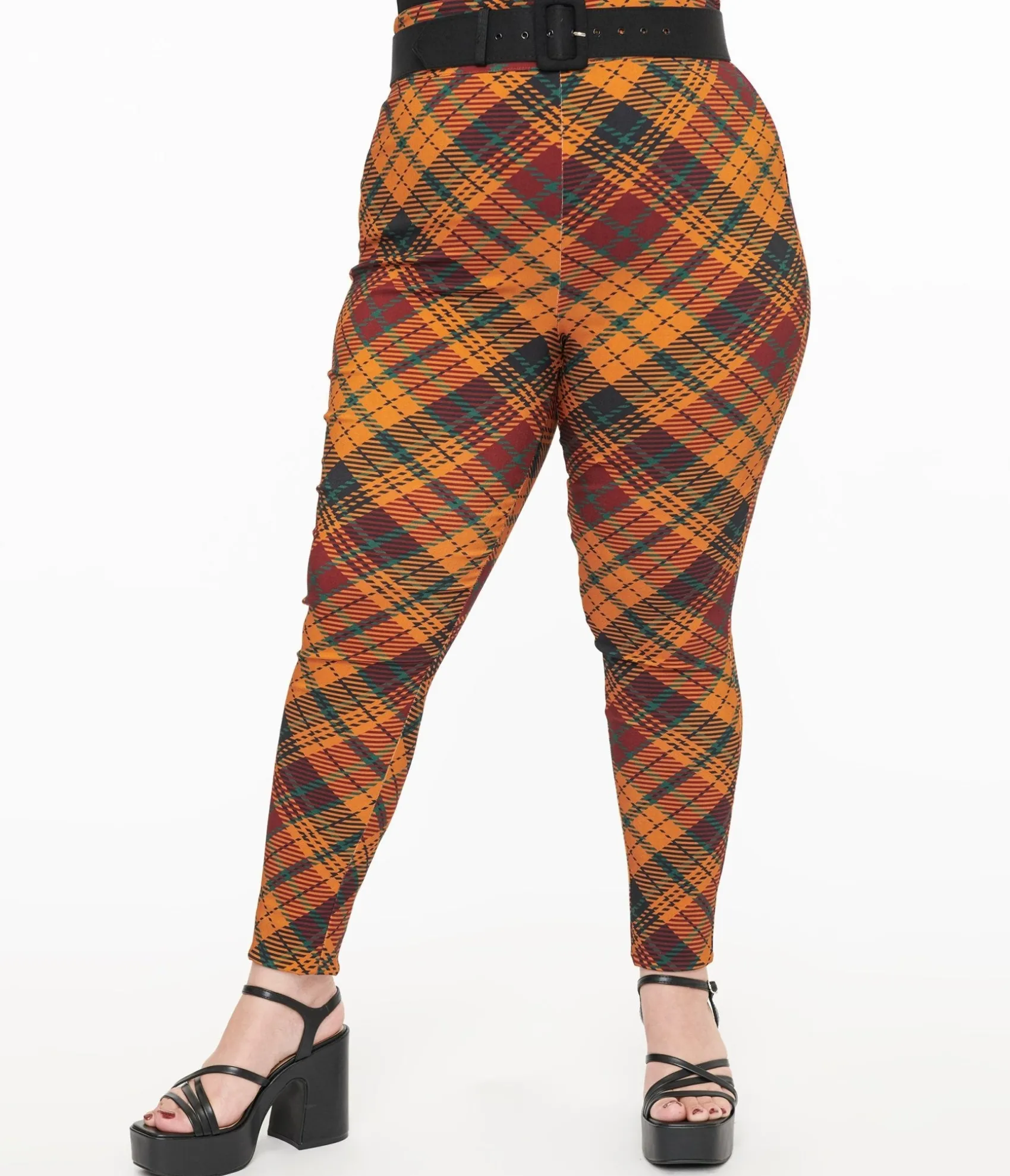 Unique Vintage Plus Size 1960s Mustard & Burgundy Plaid High Waist Cigarette Pants Cheap