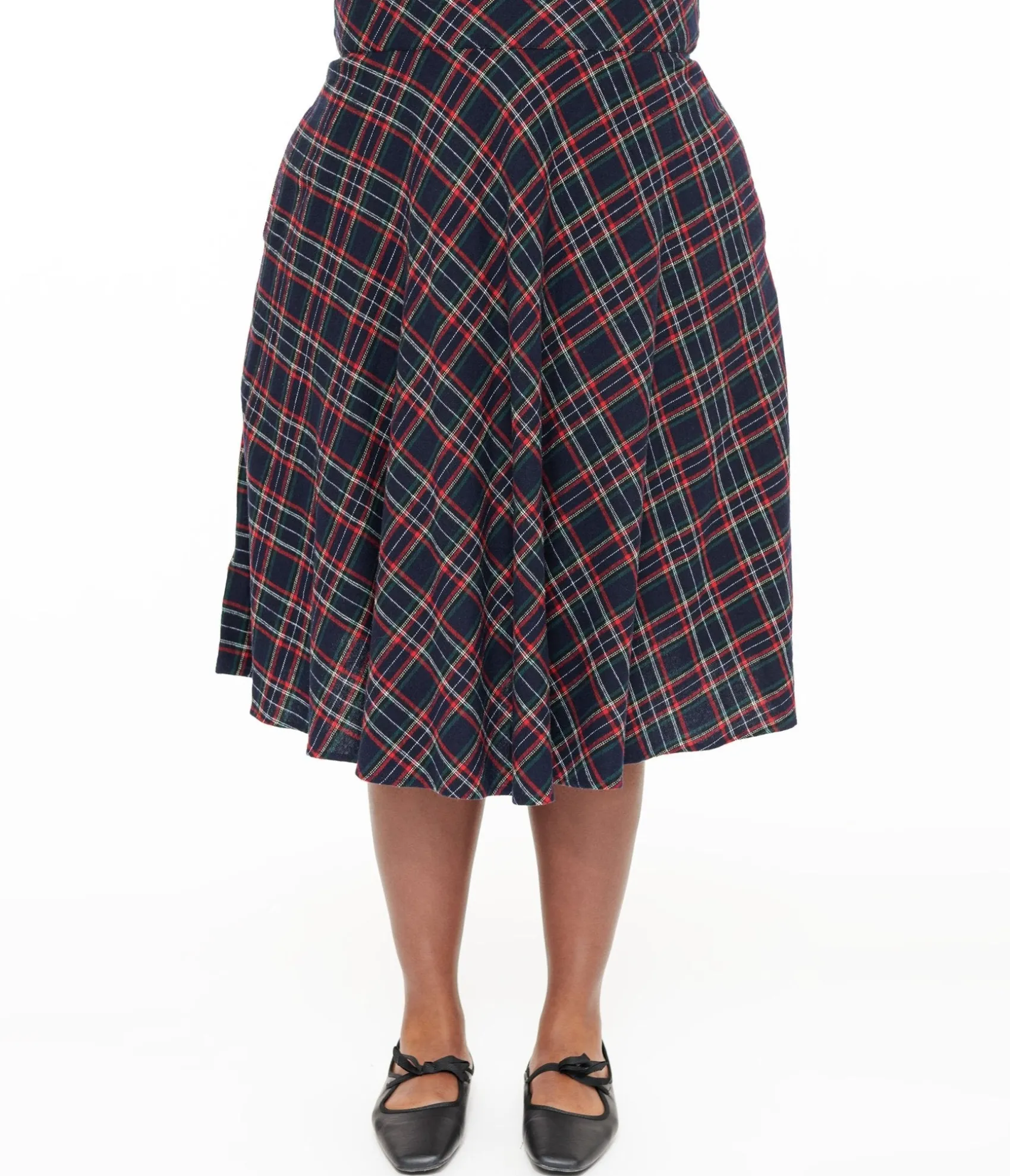 Unique Vintage Plus Size 1950s Navy & Green Plaid High Waist Vivien Swing Skirt Outlet