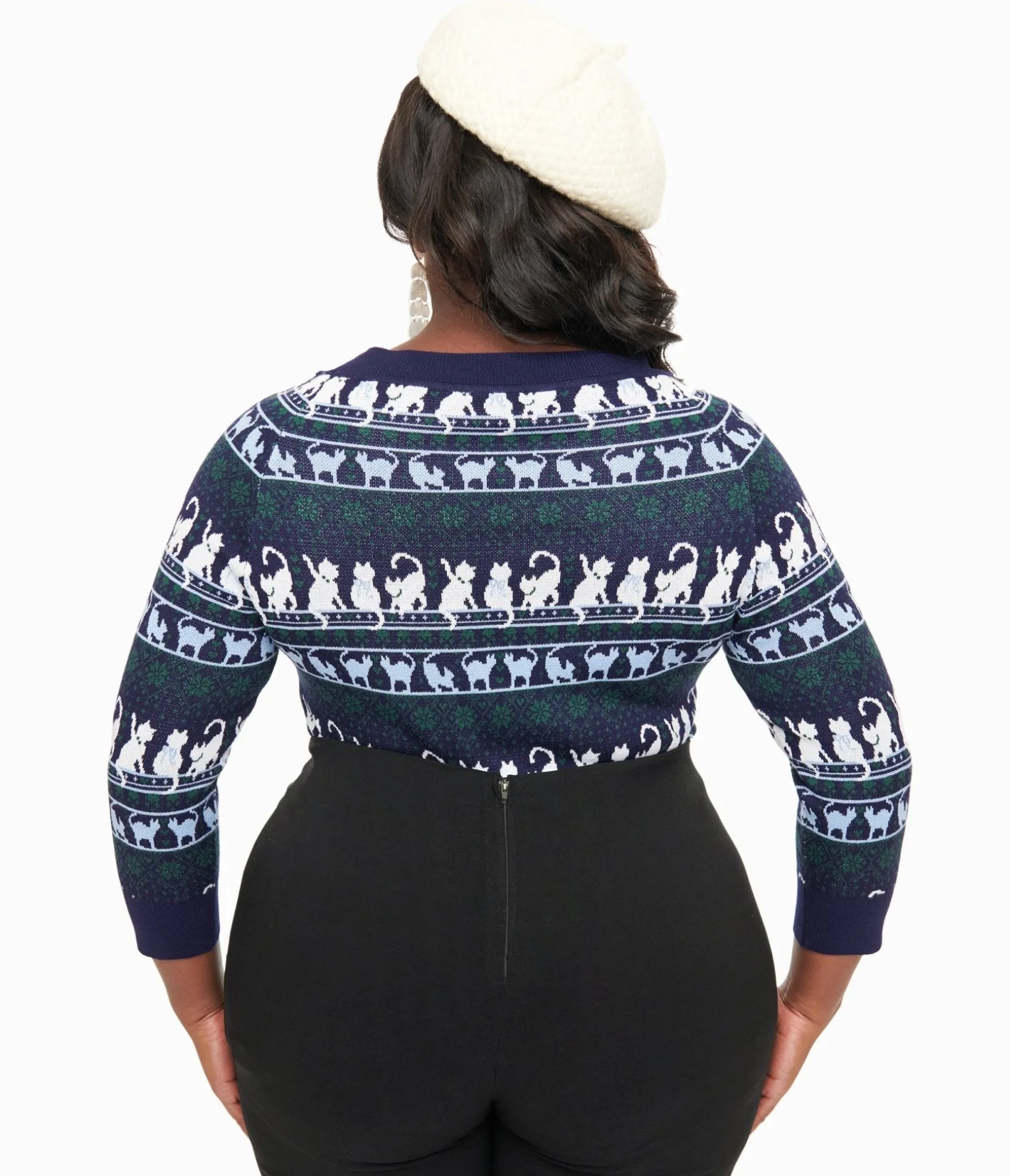 Unique Vintage Plus Size 1940s Navy & White Cat Pattern Lorelai Sweater Cheap