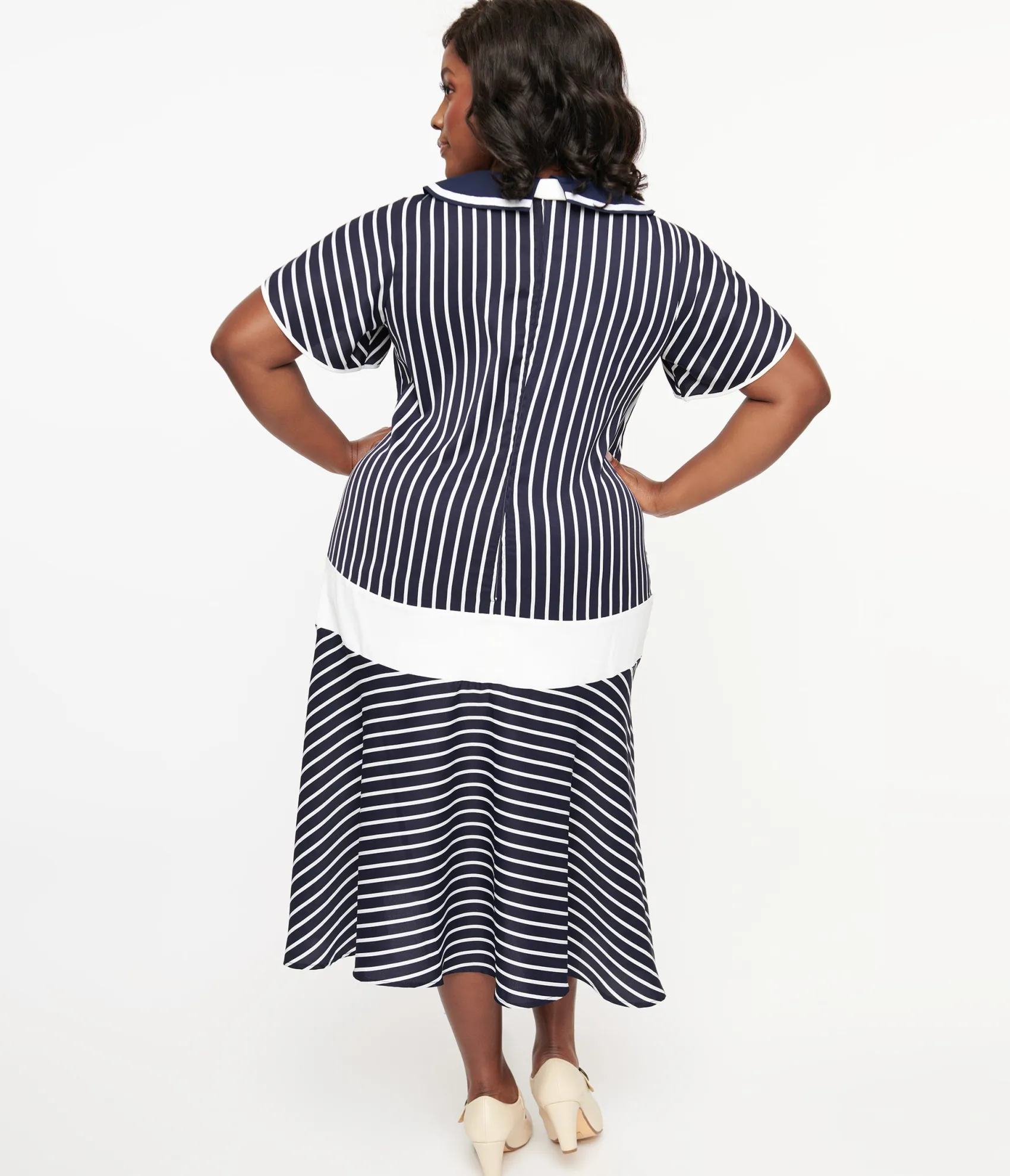 Unique Vintage Plus Size 1920s Navy & White Striped Flapper Dress New
