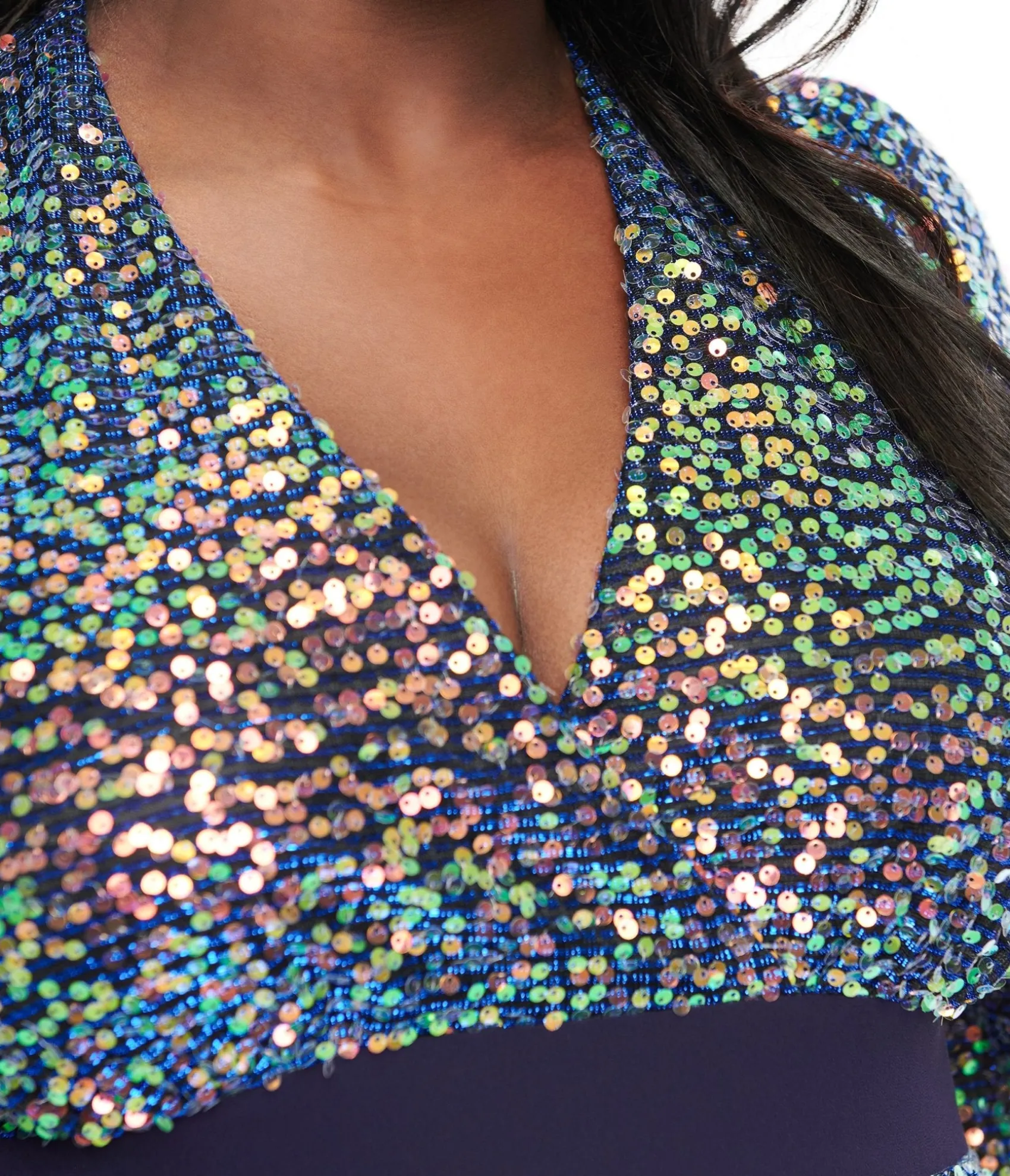 Unique Vintage Plus Size 1970s Navy Glitter Sequin Maxi Dress New