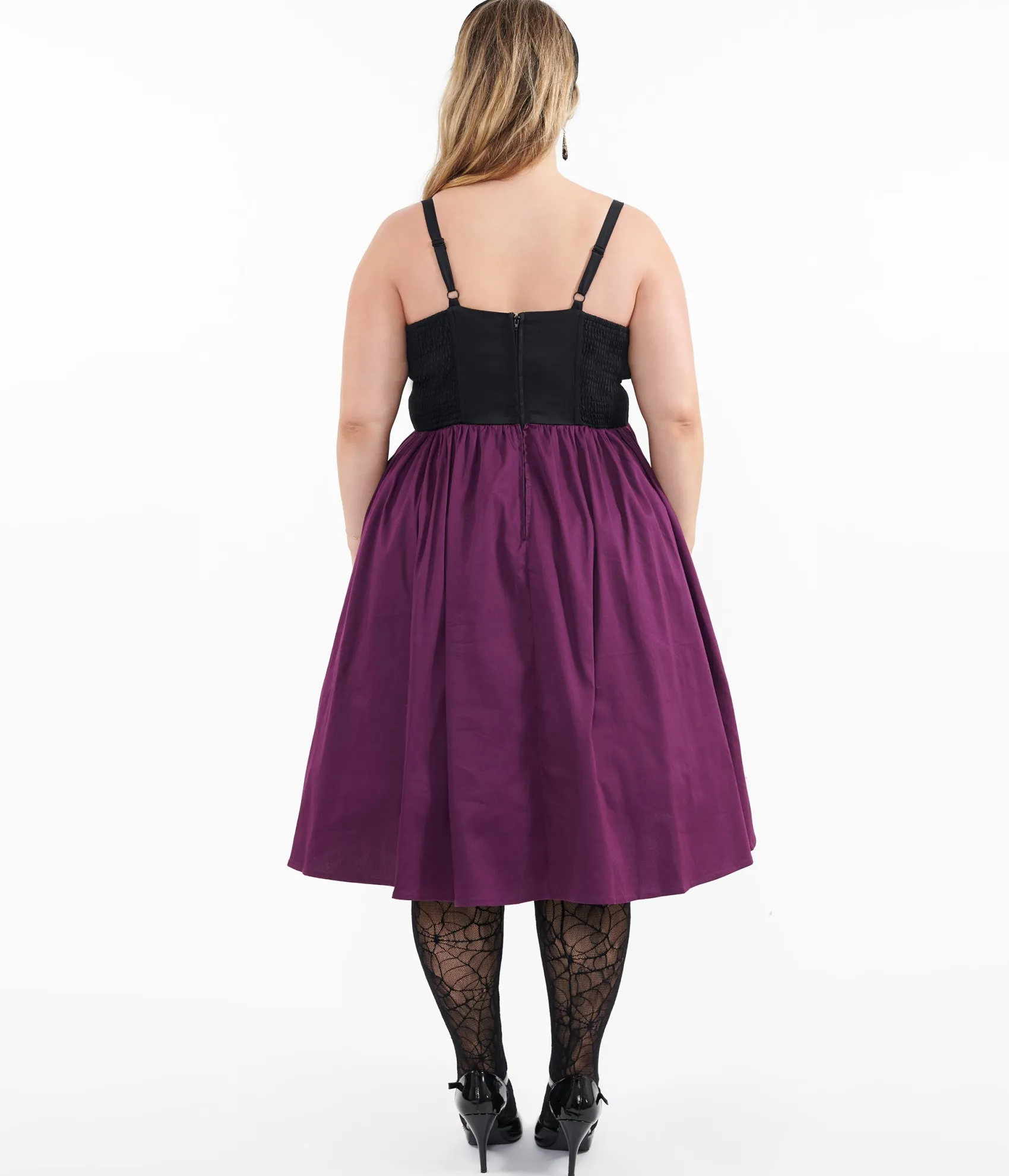Unique Vintage Plus Size 1950s Purple & Black Glitter Cat Swing Dress Online