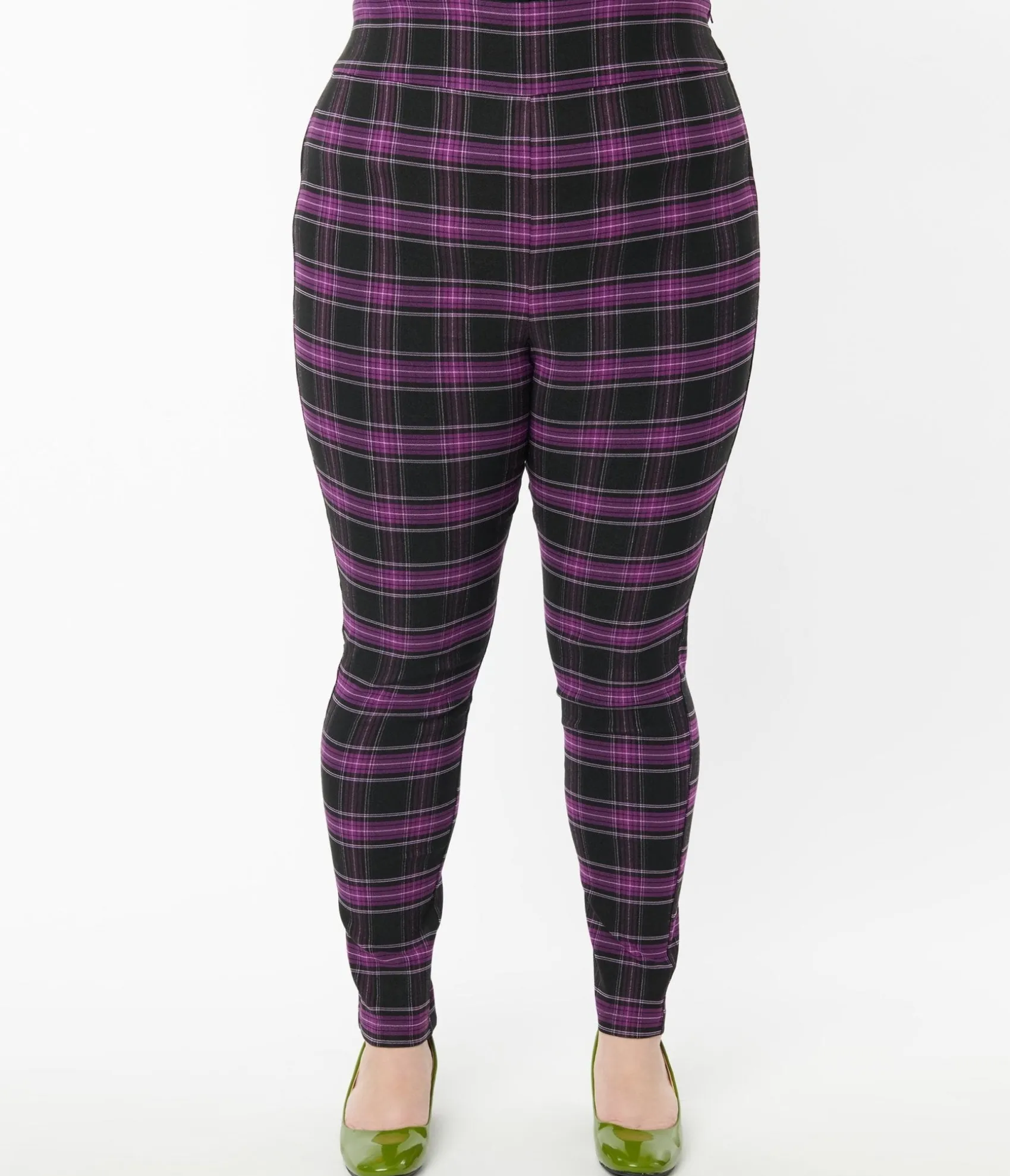 Unique Vintage Plus Size 1970s Purple & Black Plaid Rizzo Cigarette Pants Best