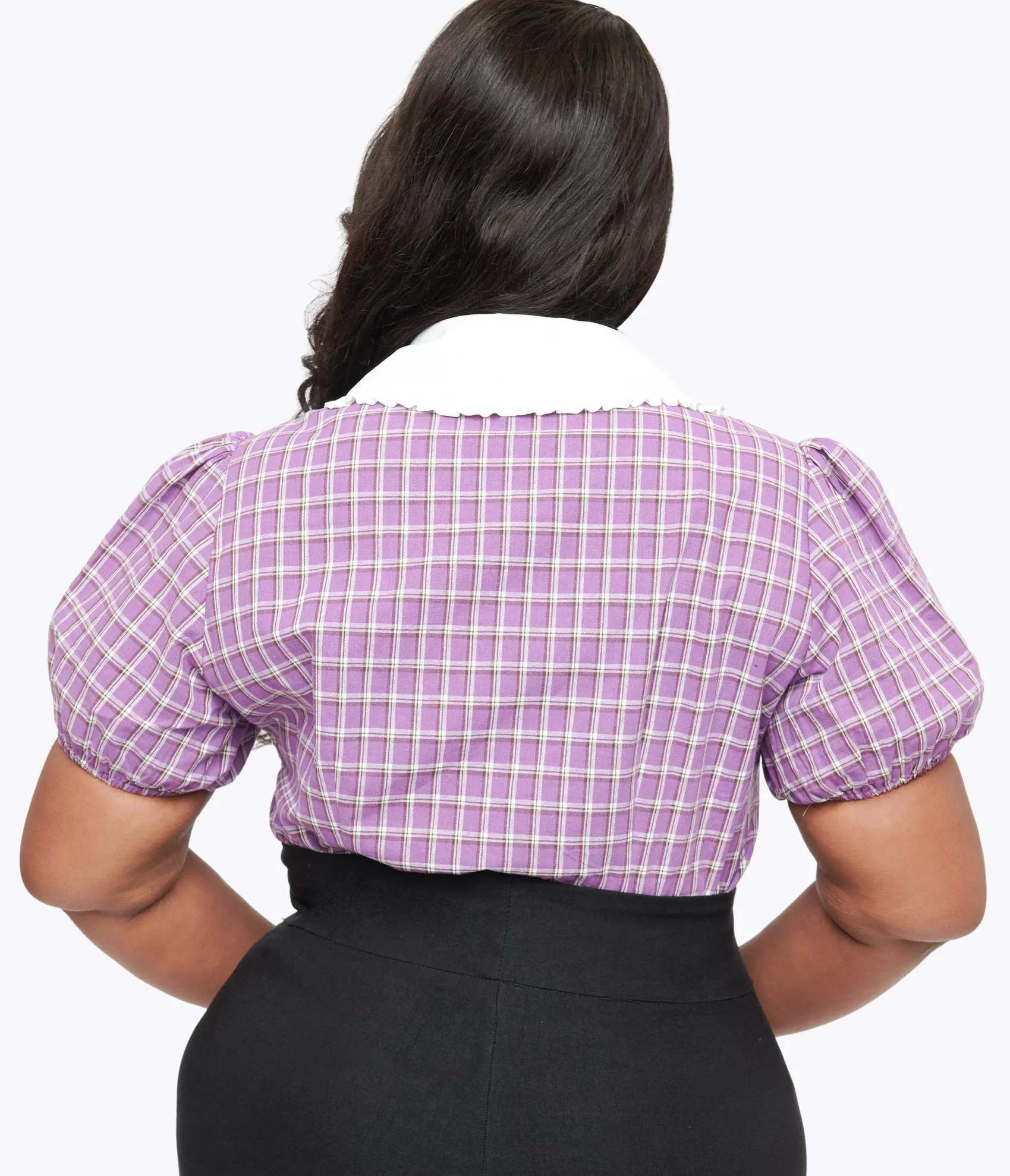 Unique Vintage Plus Size 1930s Purple Plaid Oversized Collar Blouse Cheap
