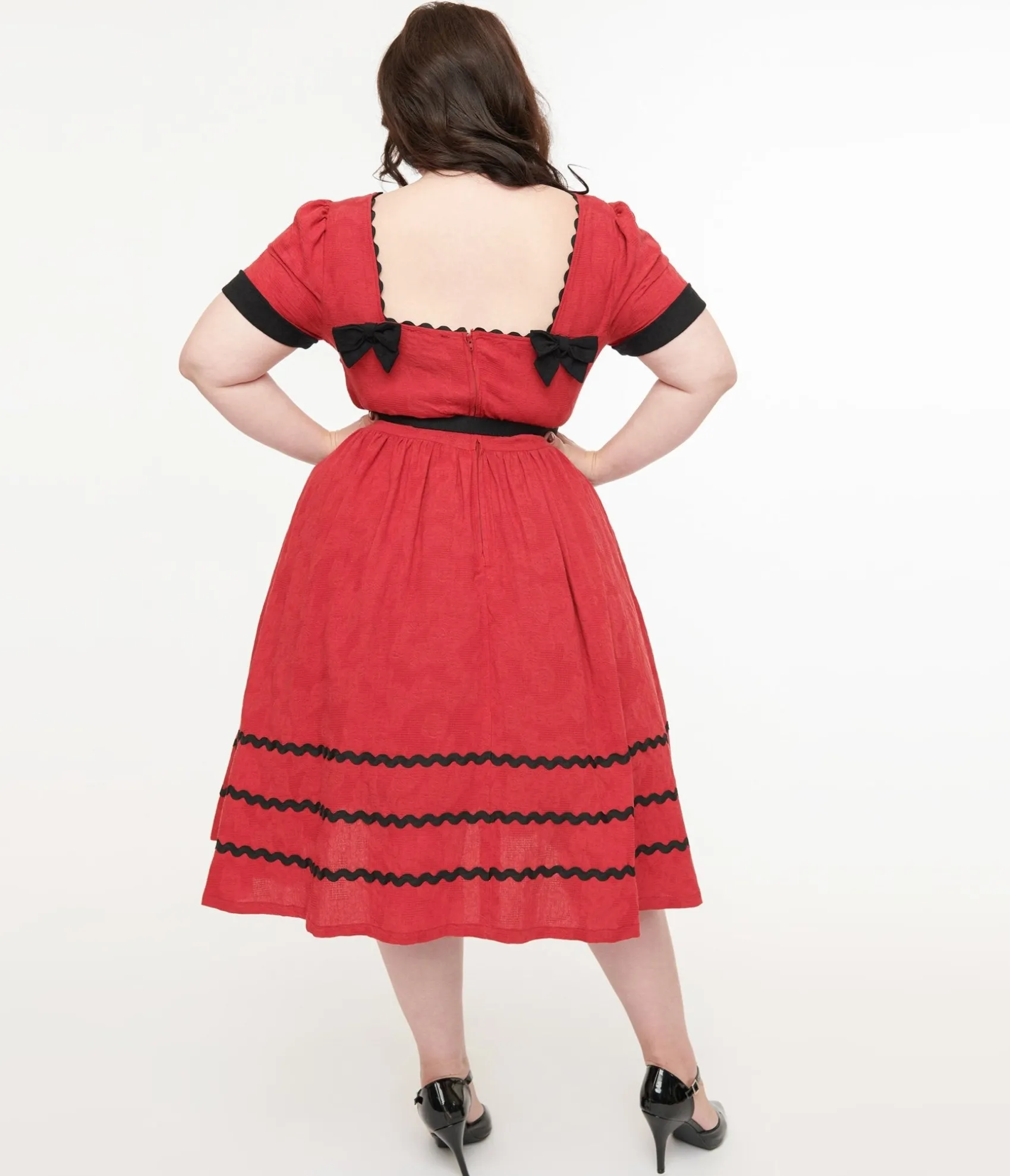 Unique Vintage Plus Size 1950s Red & Faux Pearl Heart Pin Cotton Swing Dress Cheap