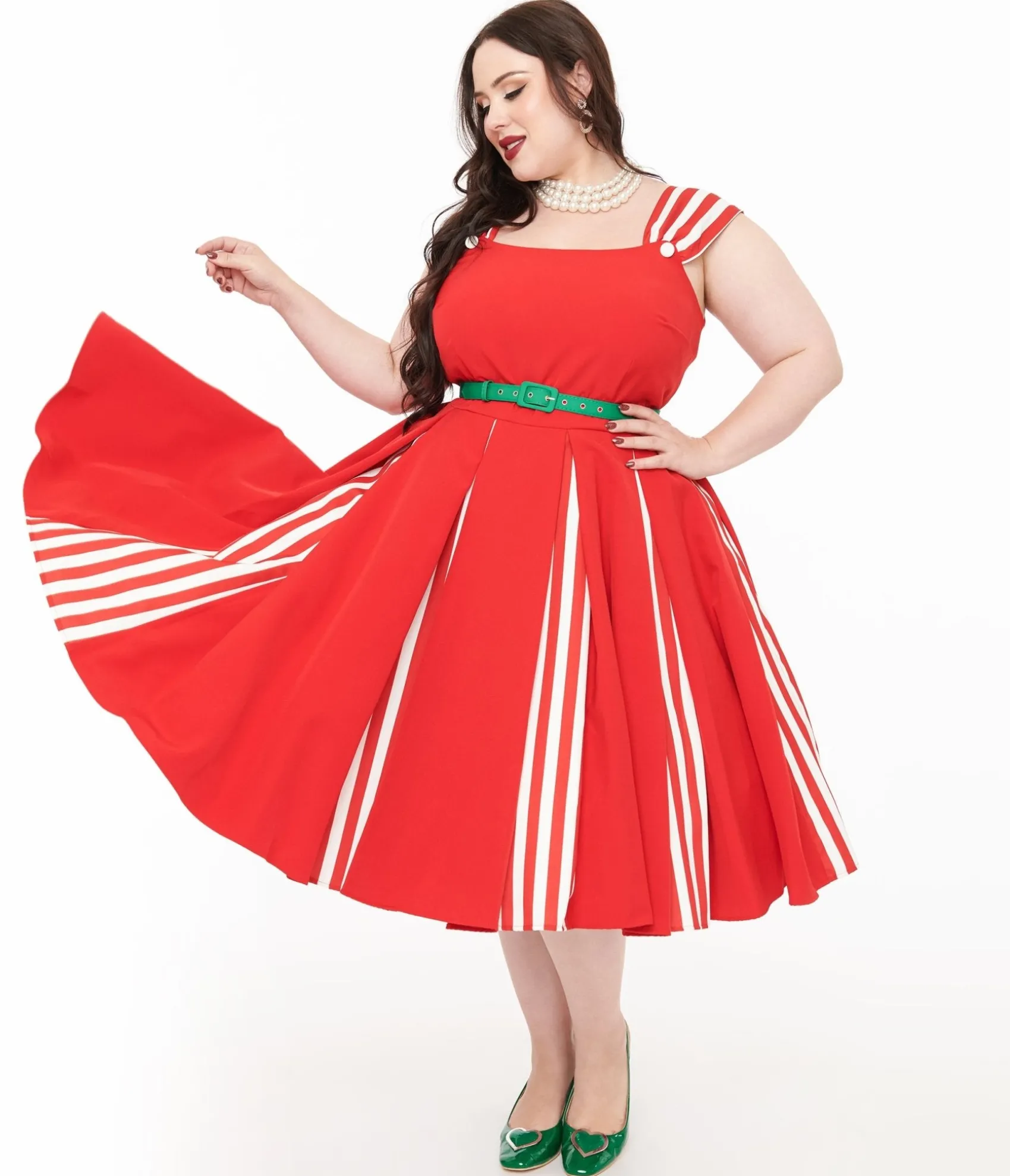 Unique Vintage Plus Size 1950s Red & White Stripe Swing Dress Best Sale