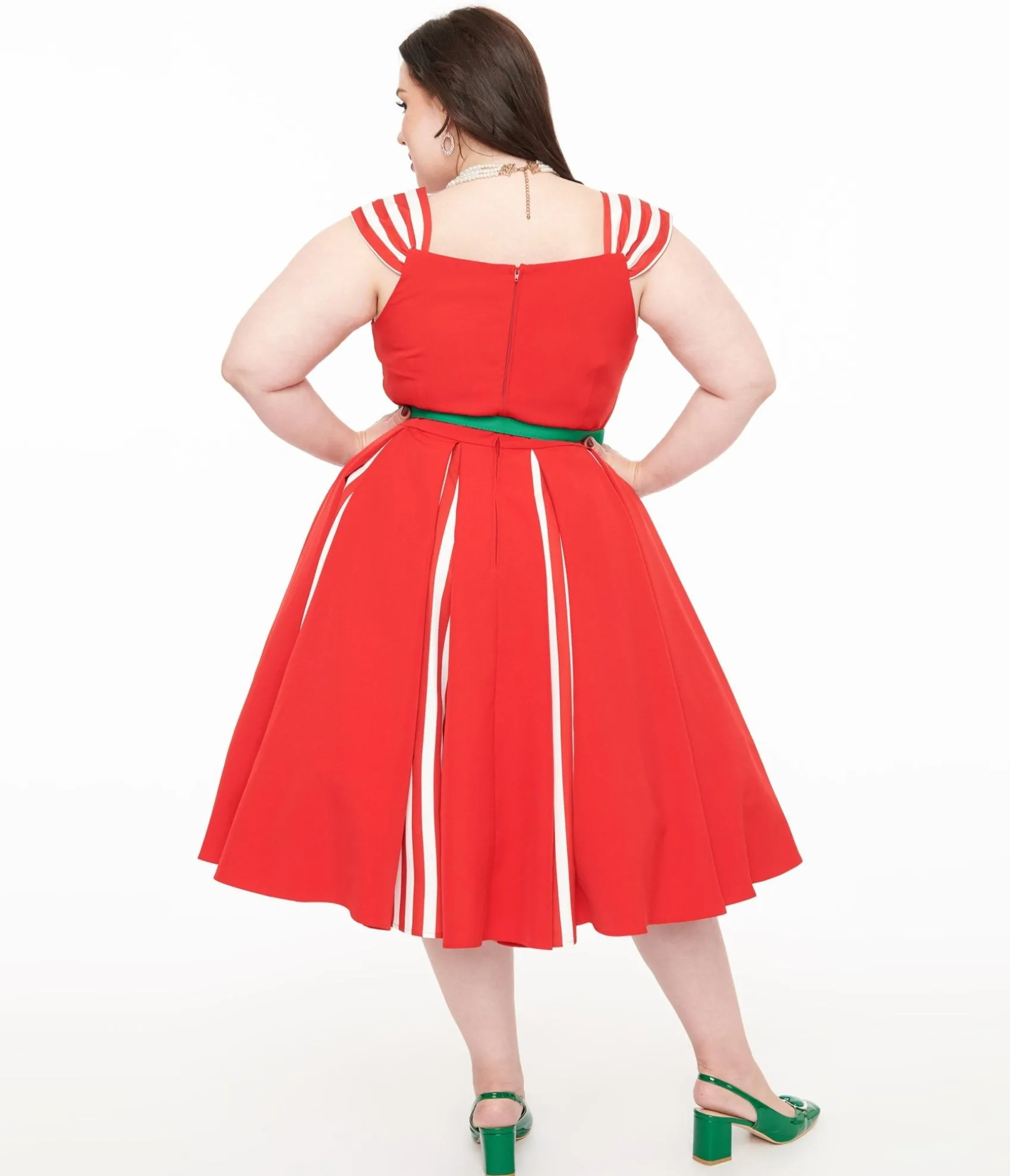 Unique Vintage Plus Size 1950s Red & White Stripe Swing Dress Best Sale