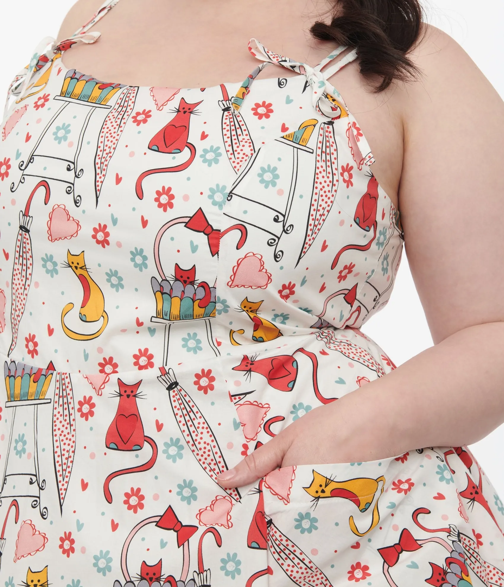 Unique Vintage Plus Size 1950s Red & Yellow Cat Print Cotton Bobbie Swing Dress Shop