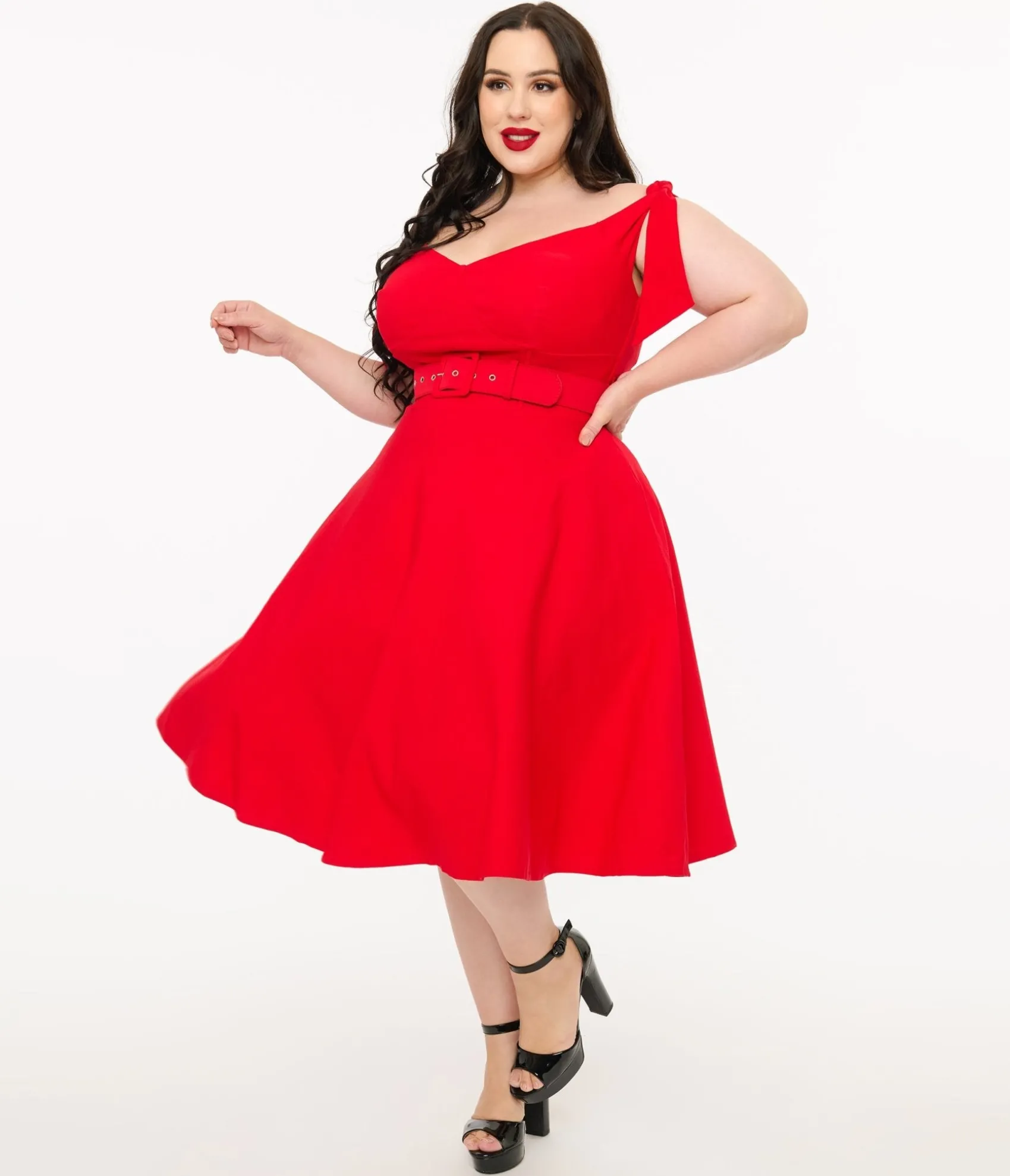 Unique Vintage Plus Size 1960s Red Off The Shoulder Swing Dress Clearance