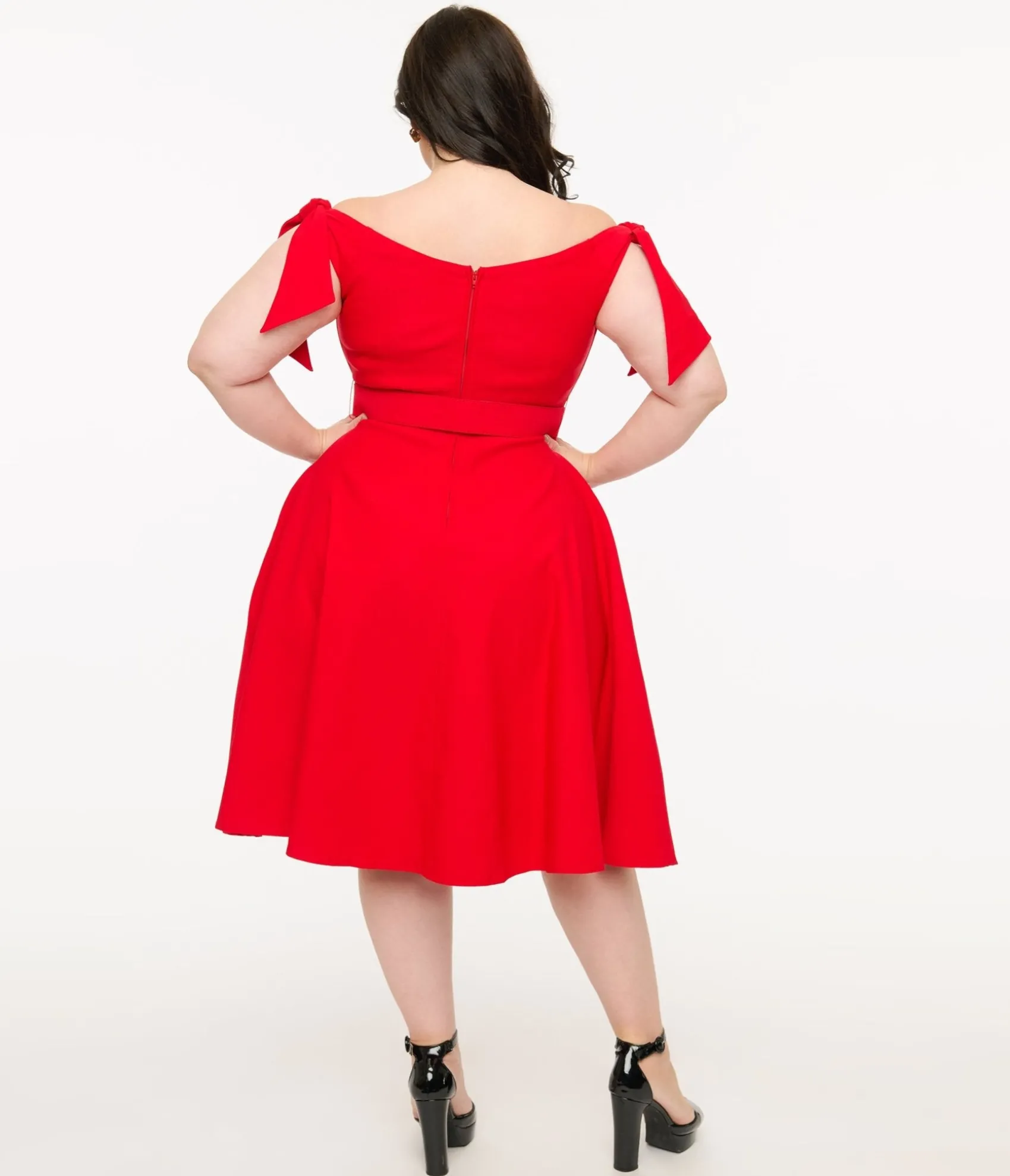 Unique Vintage Plus Size 1960s Red Off The Shoulder Swing Dress Clearance