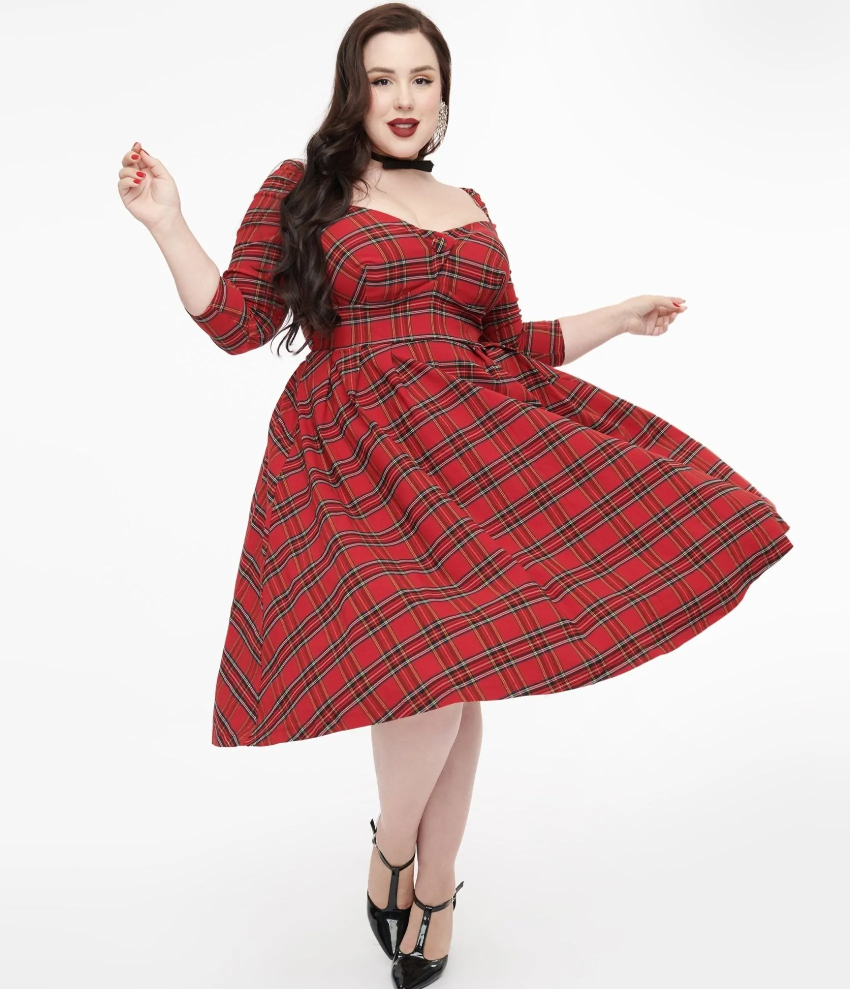 Unique Vintage Plus Size 1950s Red Plaid Lamar Swing Dress Outlet