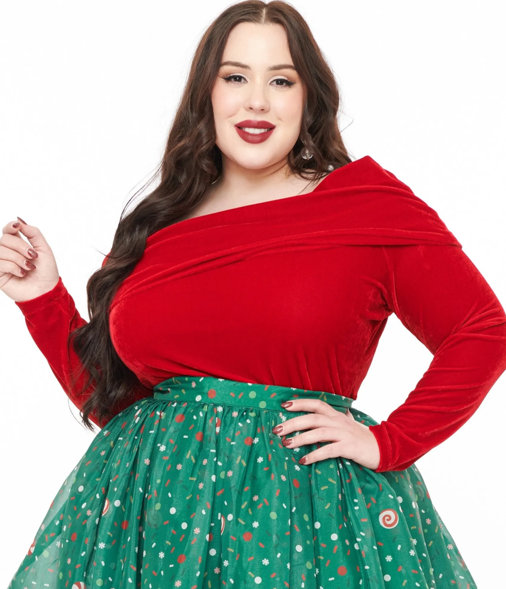 Unique Vintage Plus Size 1960s Red Velvet Folded Shoulder Knit Top Best Sale
