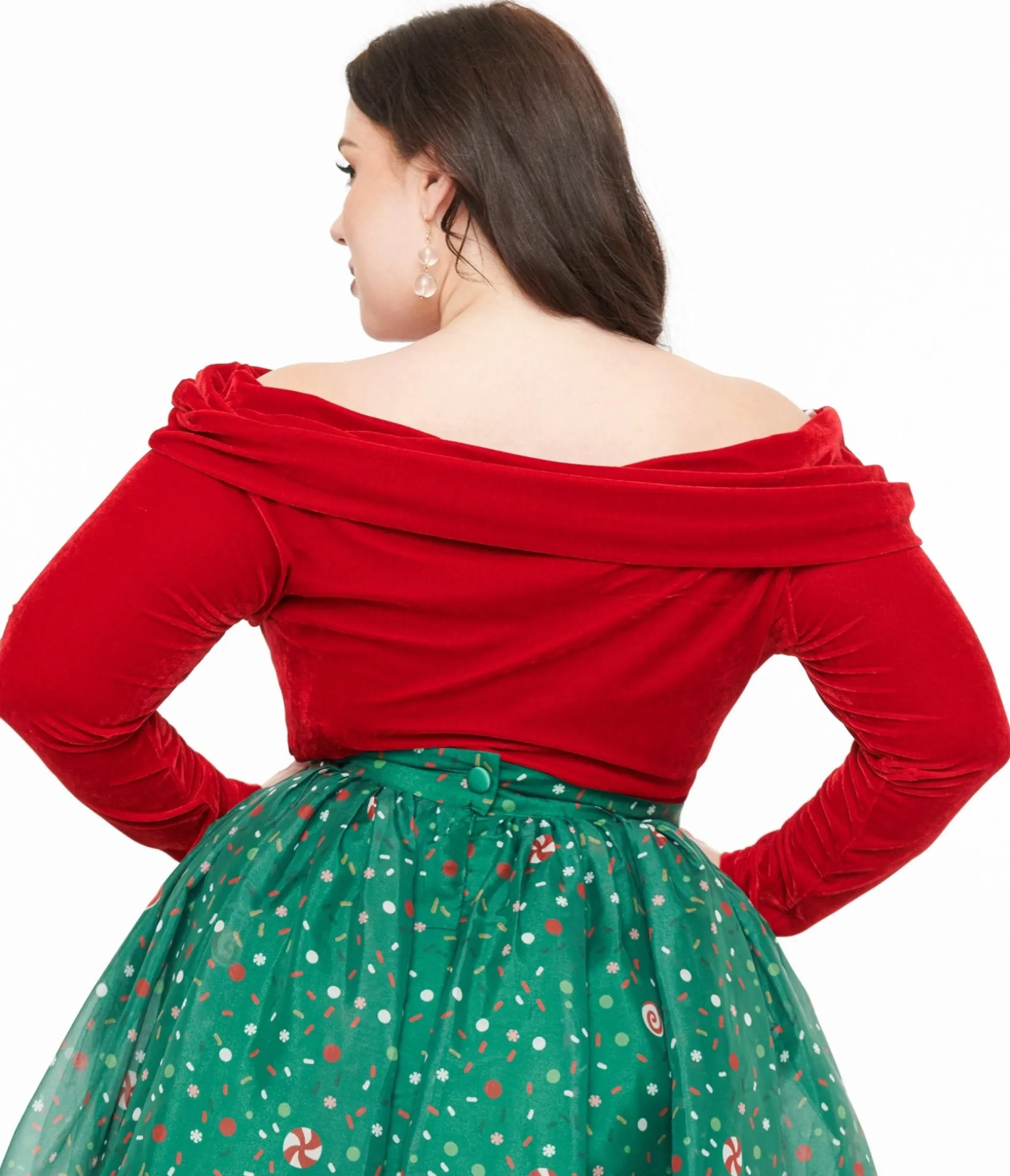 Unique Vintage Plus Size 1960s Red Velvet Folded Shoulder Knit Top Best Sale