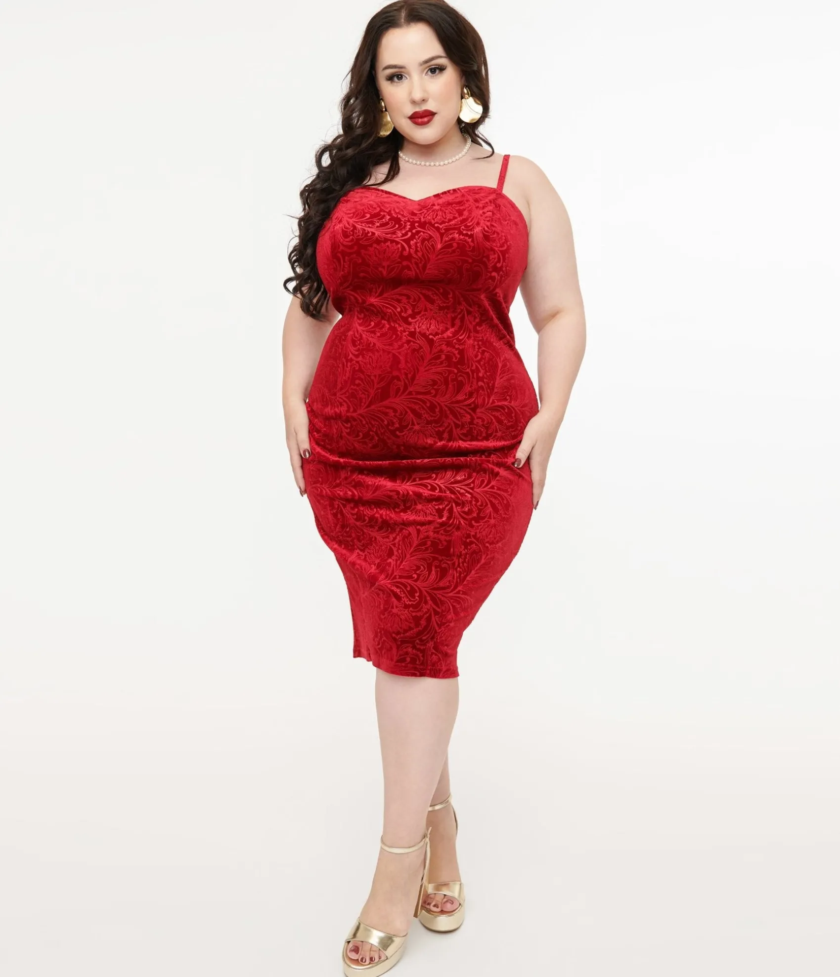 Unique Vintage Plus Size 1960s Red Velvet Ruffle Capelet Wiggle Dress Best